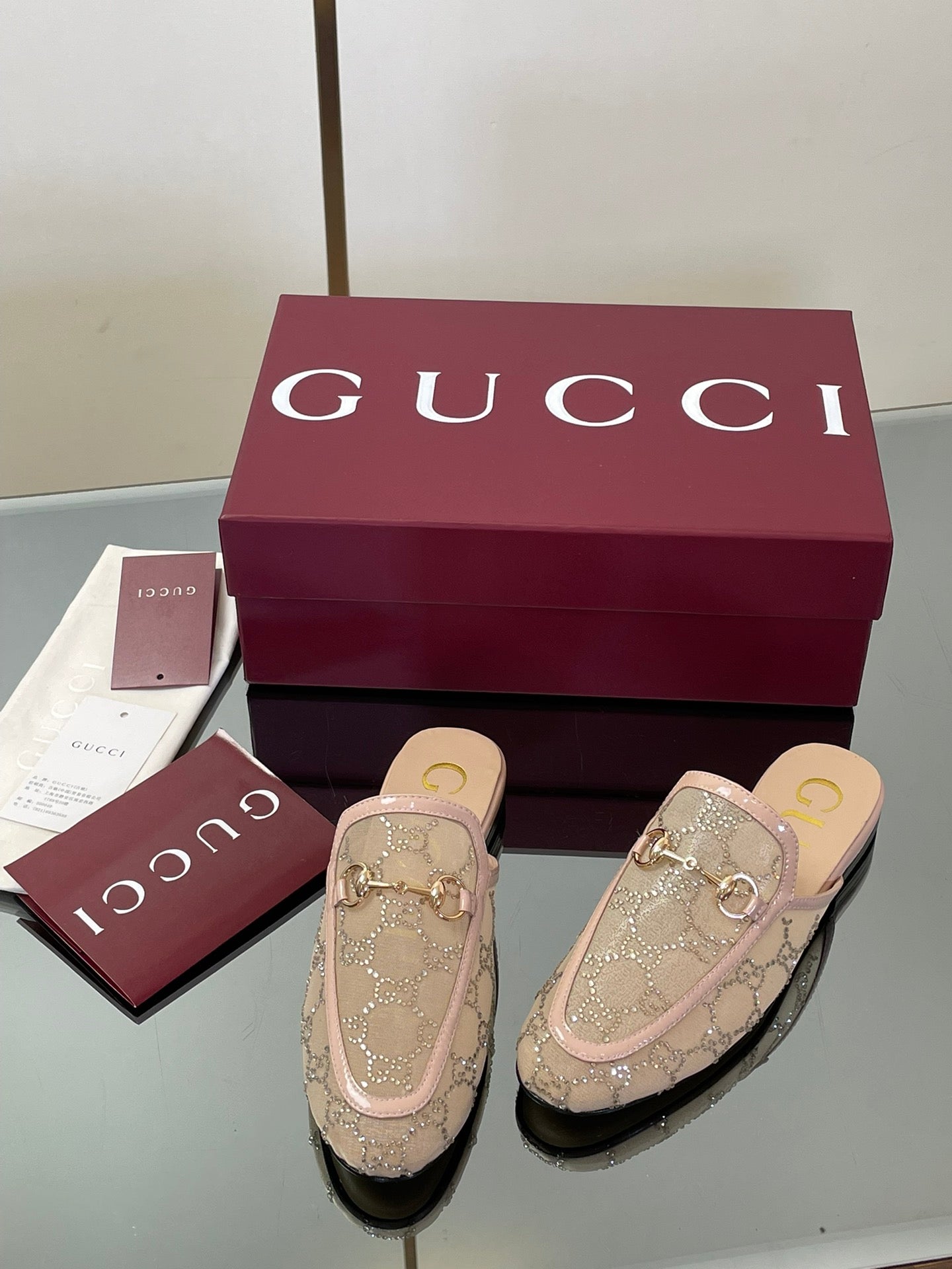 Gucci Crystal GG Patent Loafer Mules – 2025FW