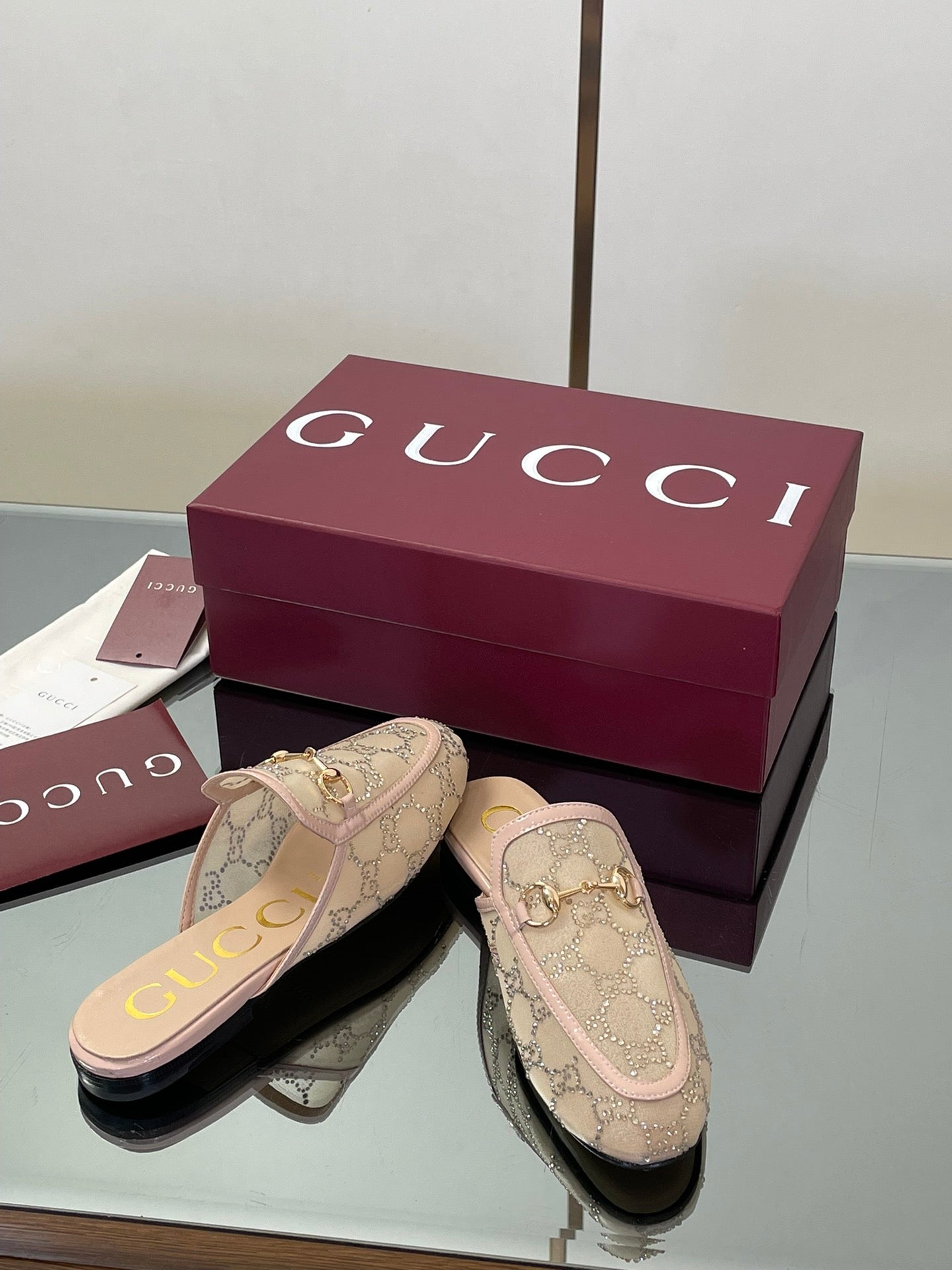 Gucci Crystal GG Patent Loafer Mules – 2025FW