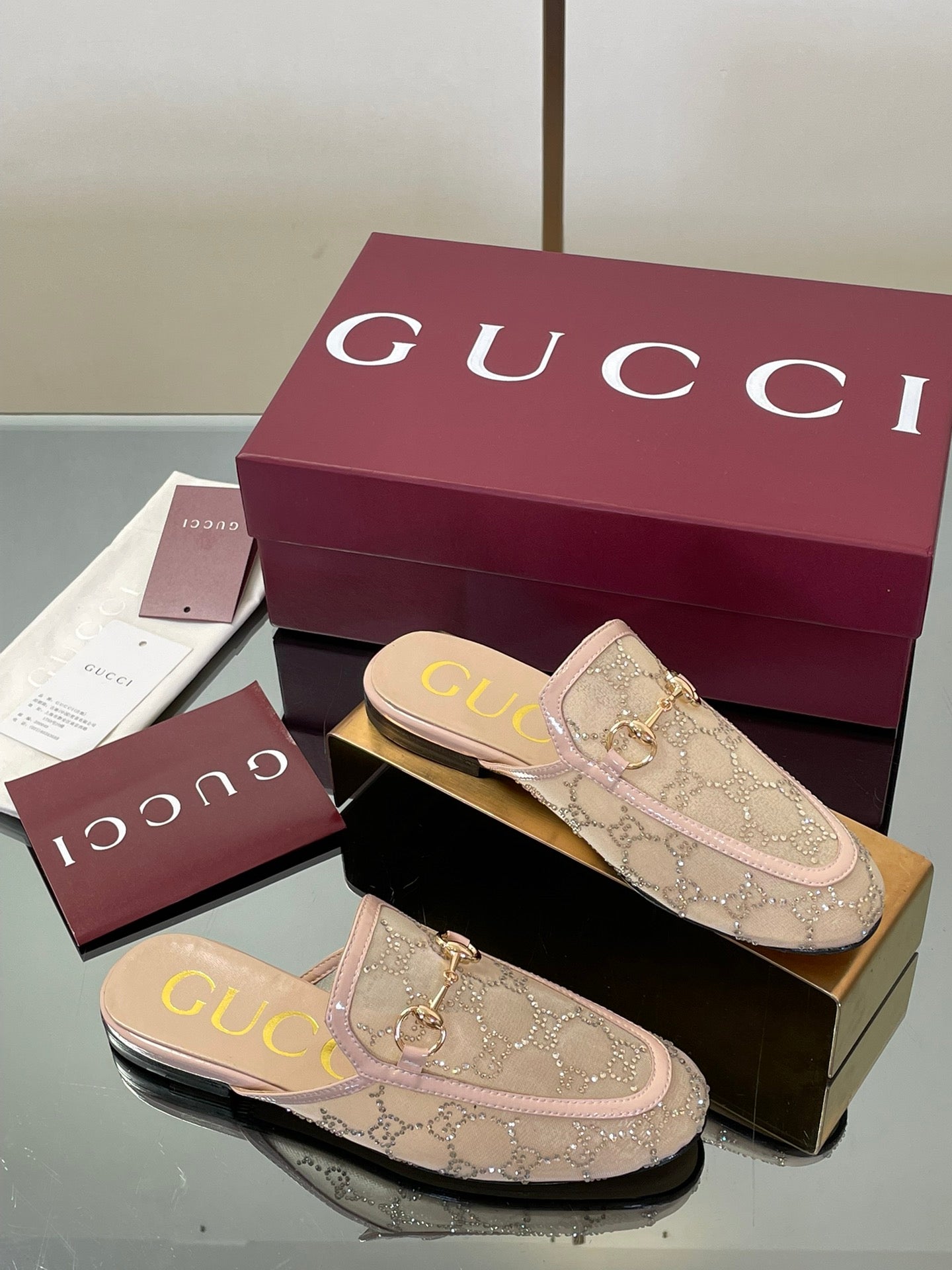 Gucci Crystal GG Patent Loafer Mules – 2025FW