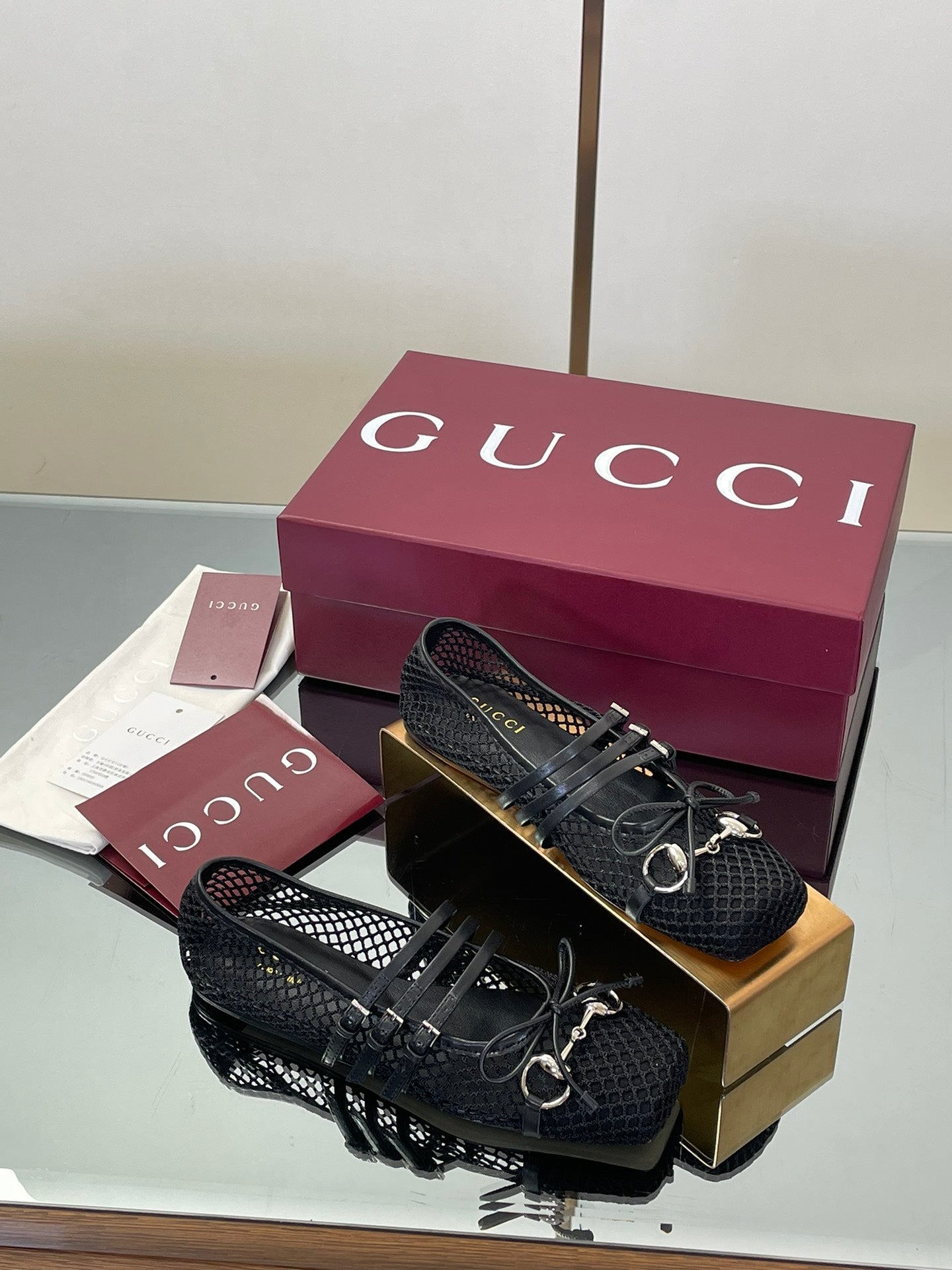 Gucci Horsebit Mesh Square-Toe Ballerina Flats – 25FW