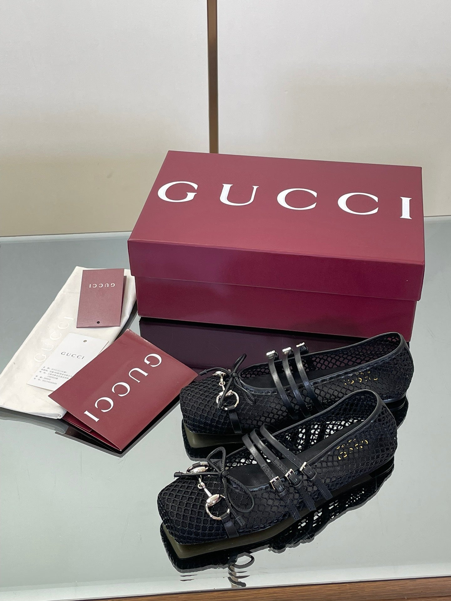 Gucci Horsebit Mesh Square-Toe Ballerina Flats – 25FW