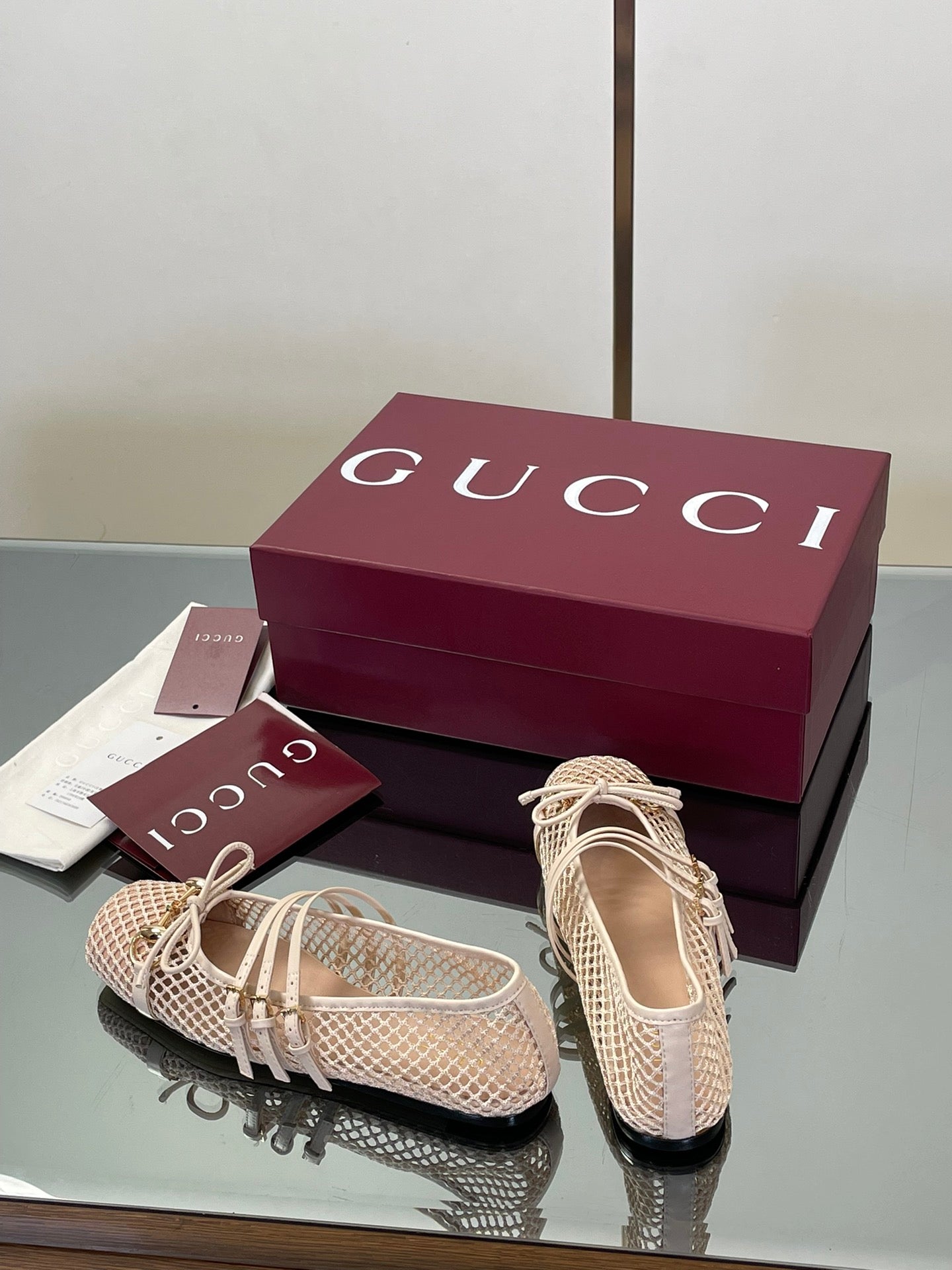 Gucci Horsebit Mesh Square-Toe Ballerina Flats – 25FW