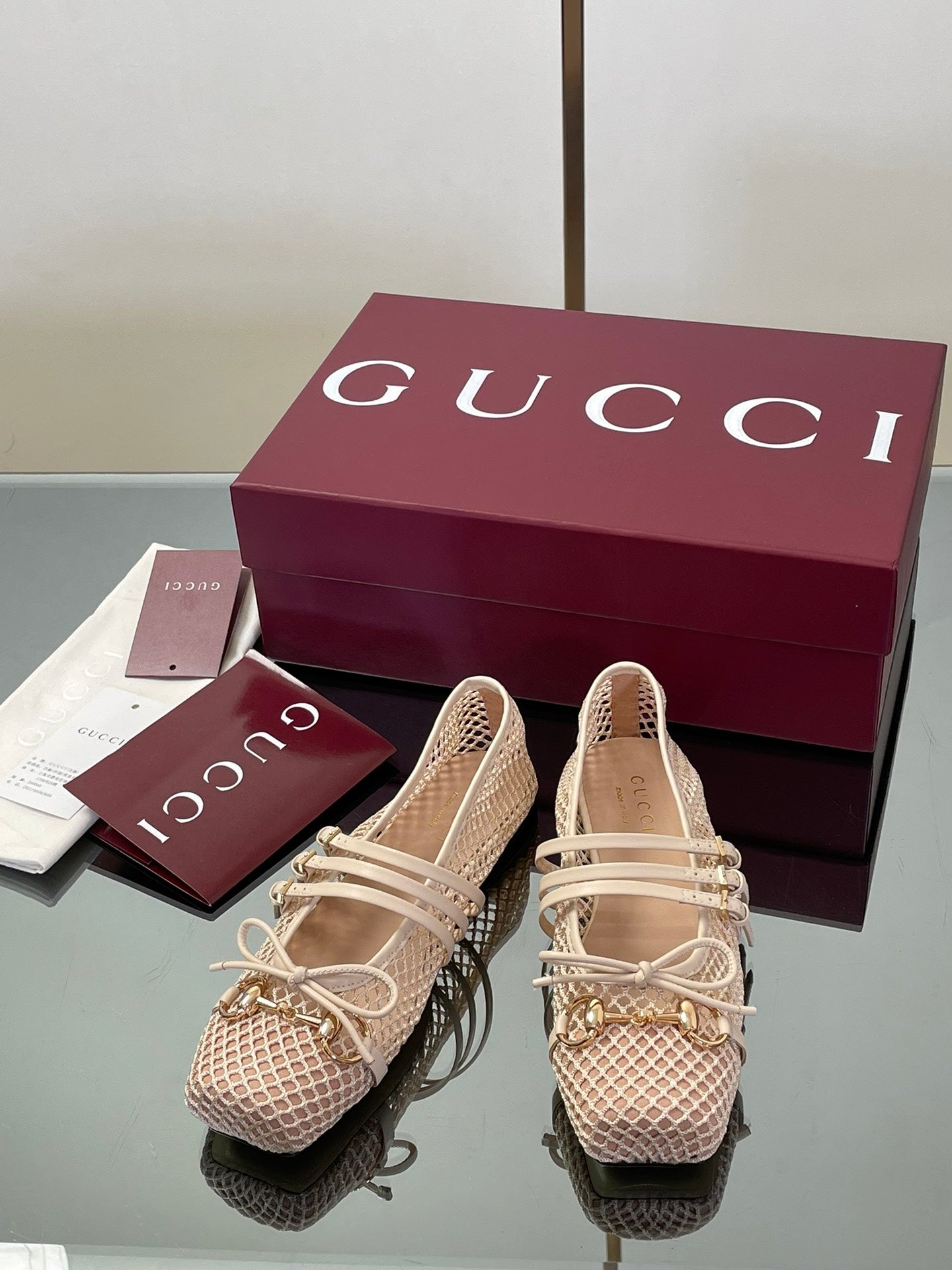 Gucci Horsebit Mesh Square-Toe Ballerina Flats – 25FW