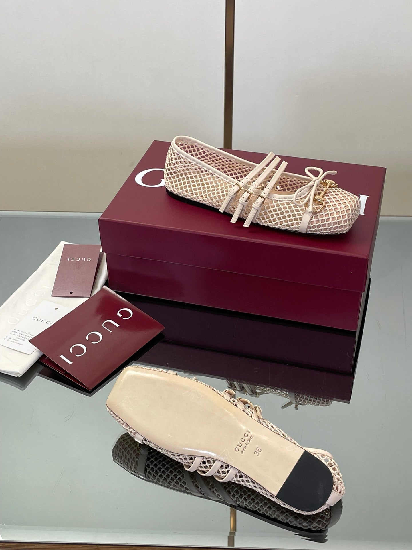 Gucci Horsebit Mesh Square-Toe Ballerina Flats – 25FW