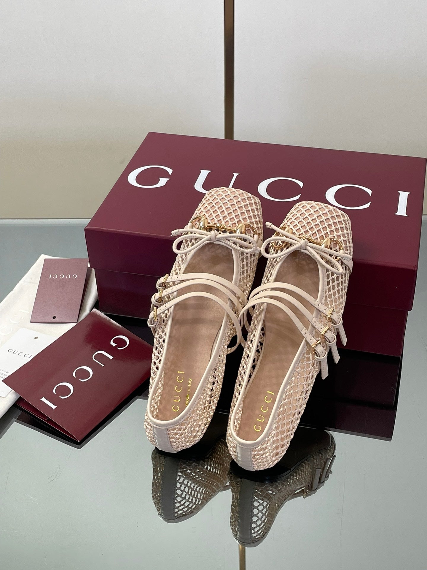 Gucci Horsebit Mesh Square-Toe Ballerina Flats – 25FW