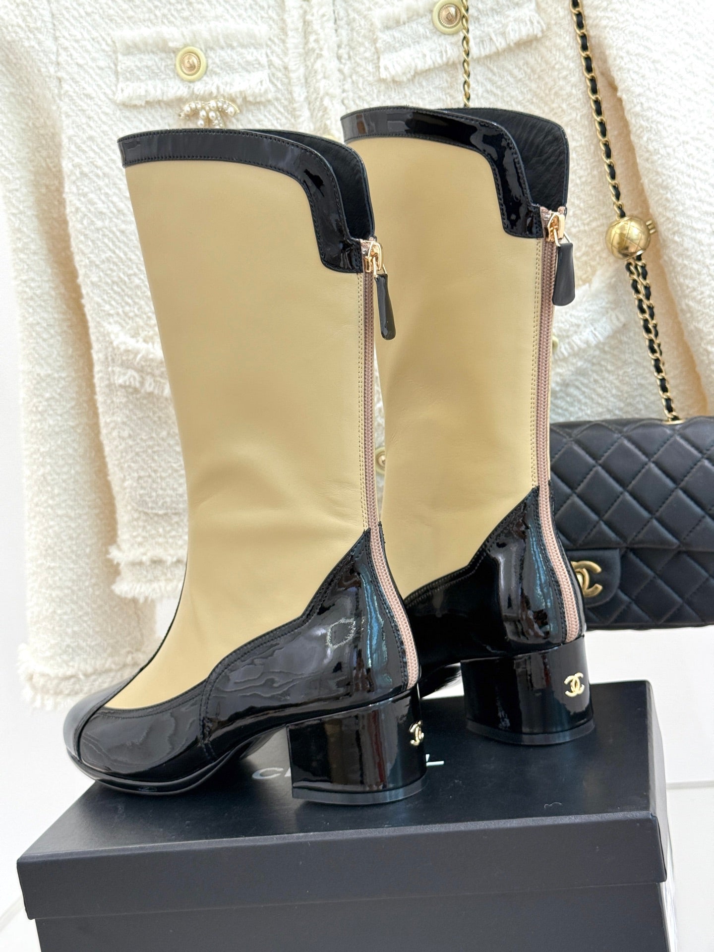 Chanel 25K Color-Block Chunky Heel Knee-High Boots – Autumn/Winter Collection