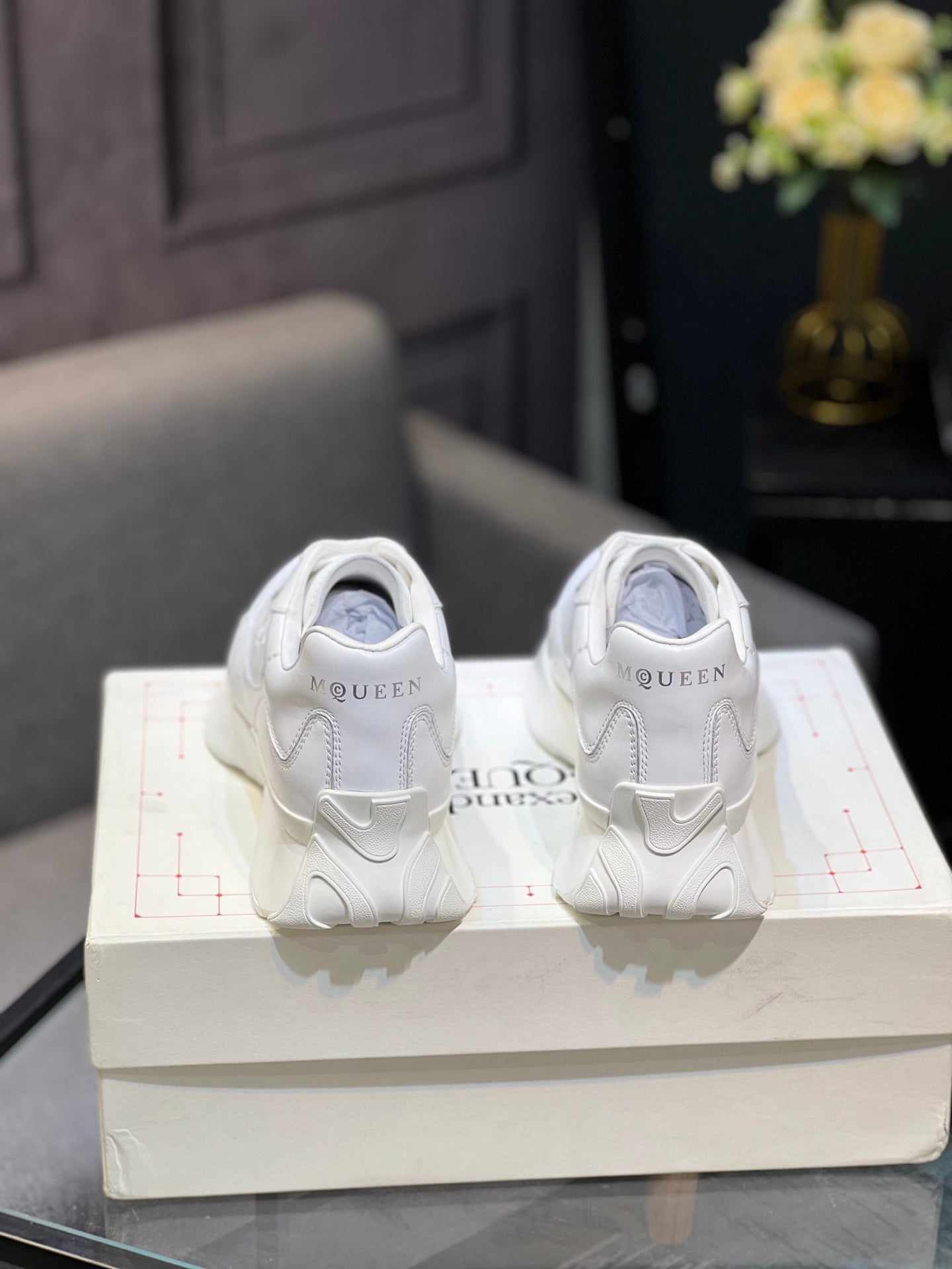 Alexander McQueen White Silk Leather Platform Sneakers