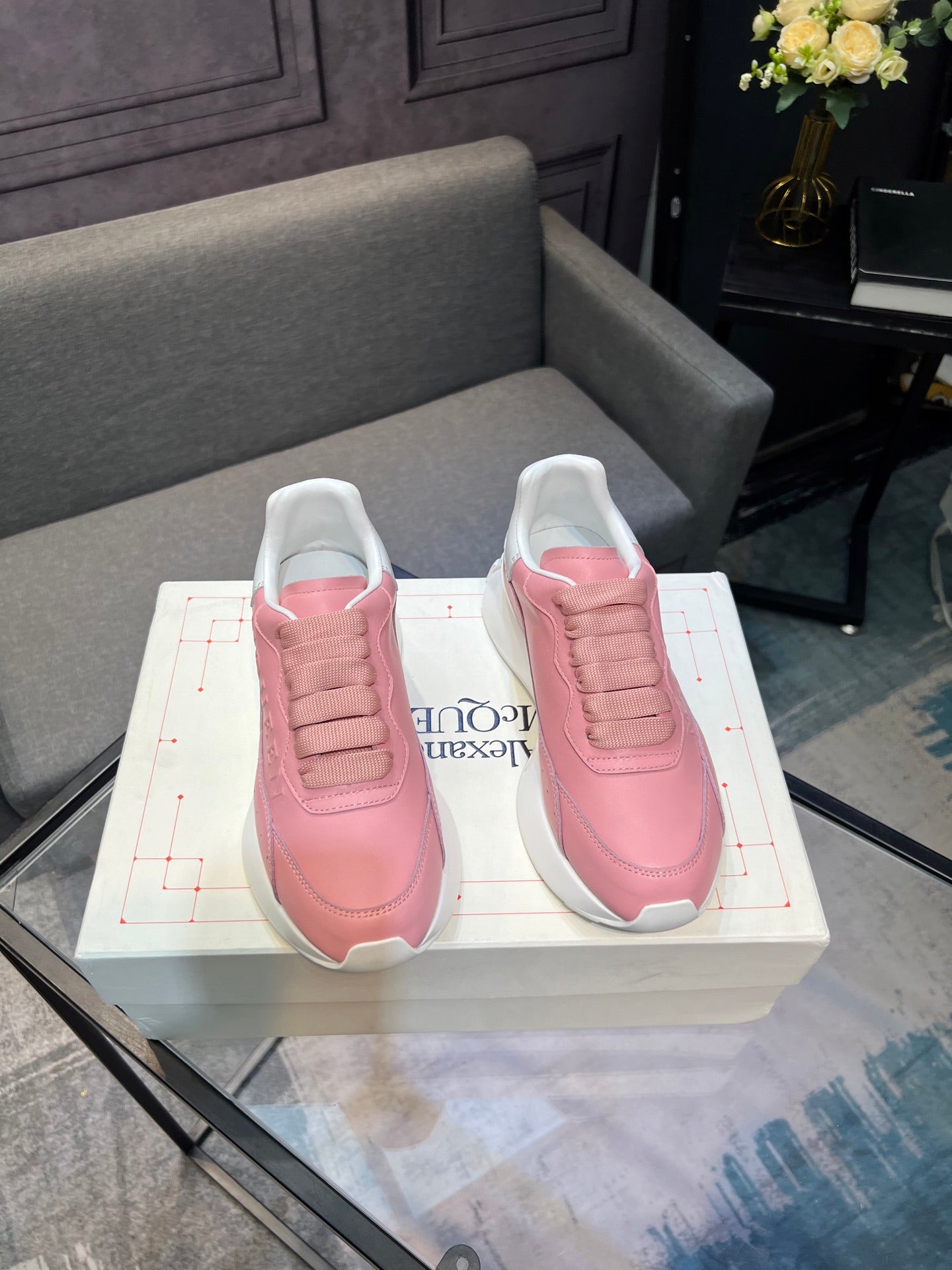 Alexander McQueen White Silk Leather Platform Sneakers