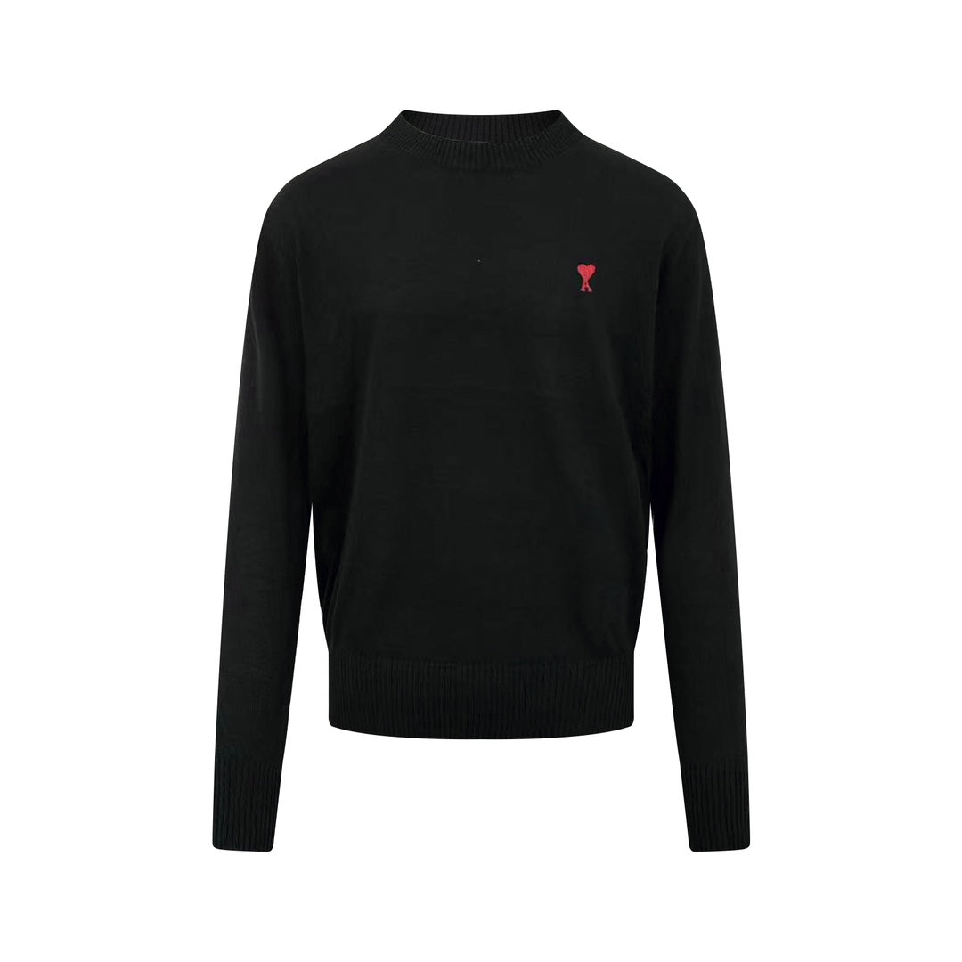 Ami Paris Heart Embroidery Merino Wool Sweater
