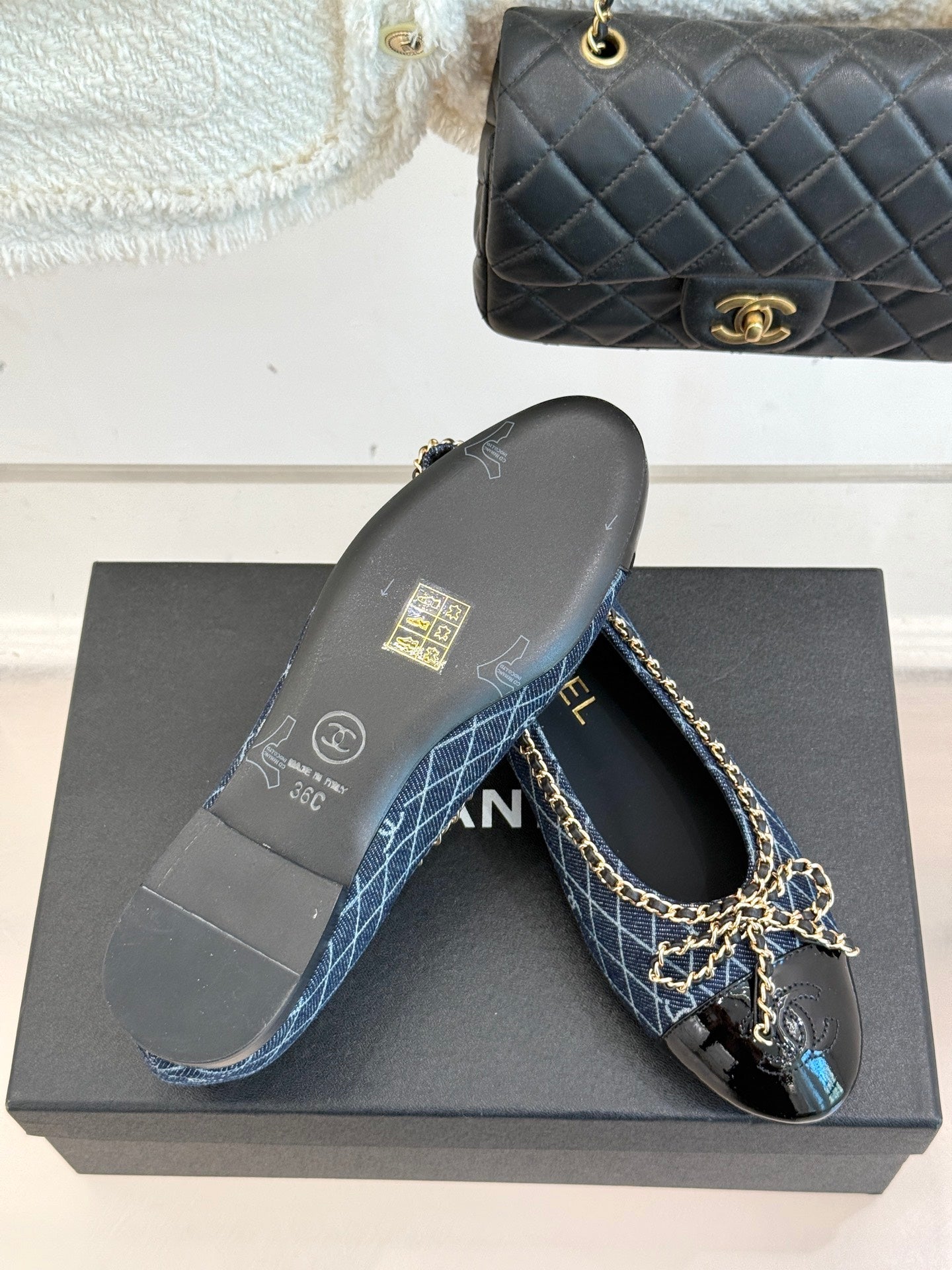 Chanel Classic Double C Chain Bow Ballet Flats