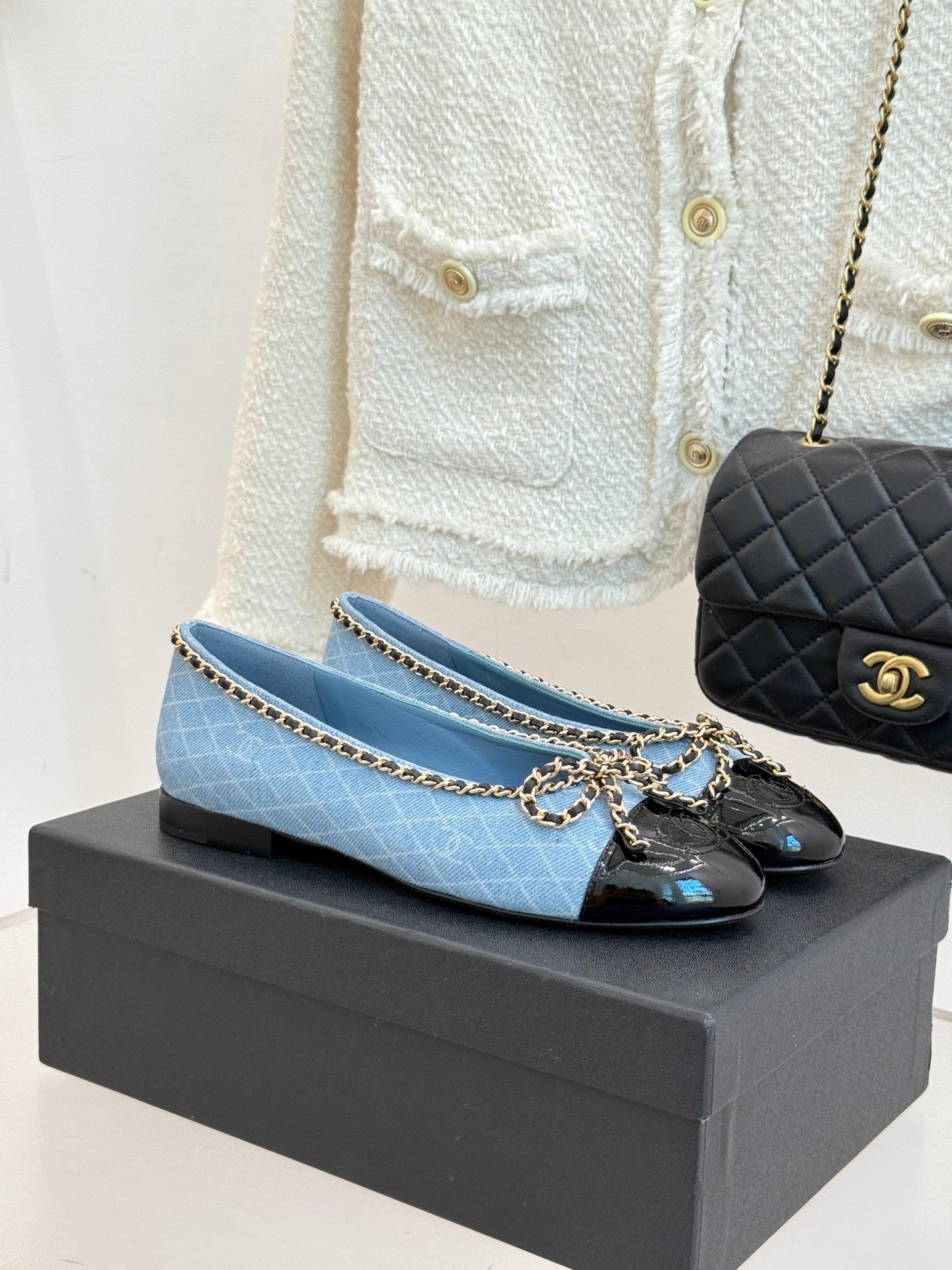 Chanel Classic Double C Chain Bow Ballet Flats