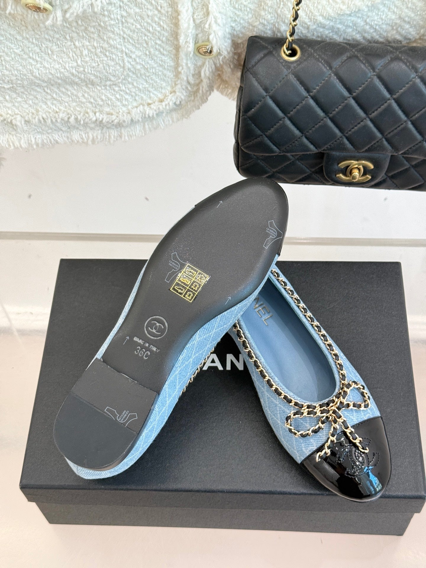Chanel Classic Double C Chain Bow Ballet Flats