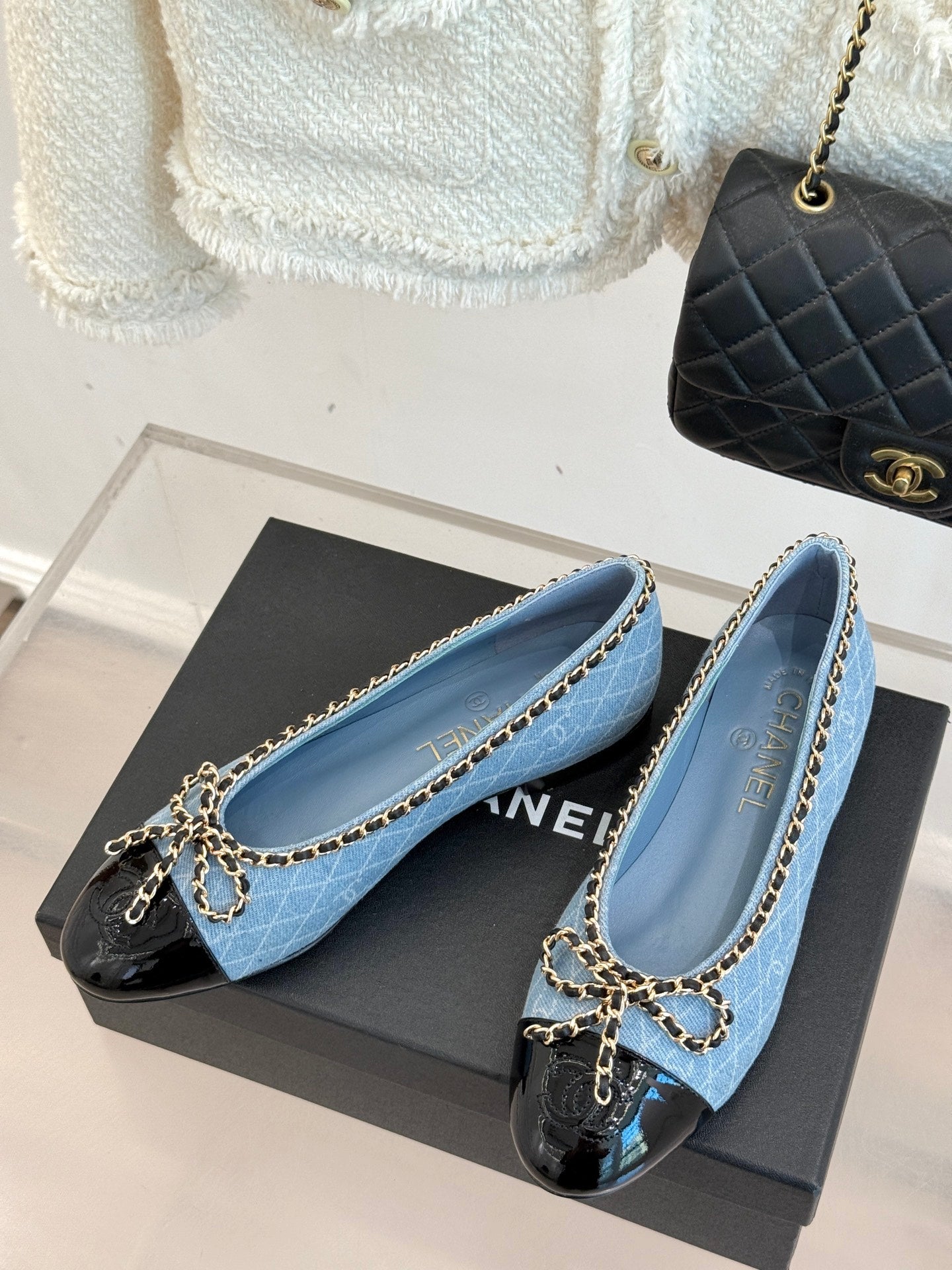 Chanel Classic Double C Chain Bow Ballet Flats