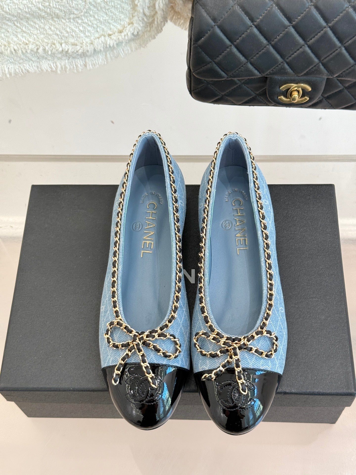 Chanel Classic Double C Chain Bow Ballet Flats