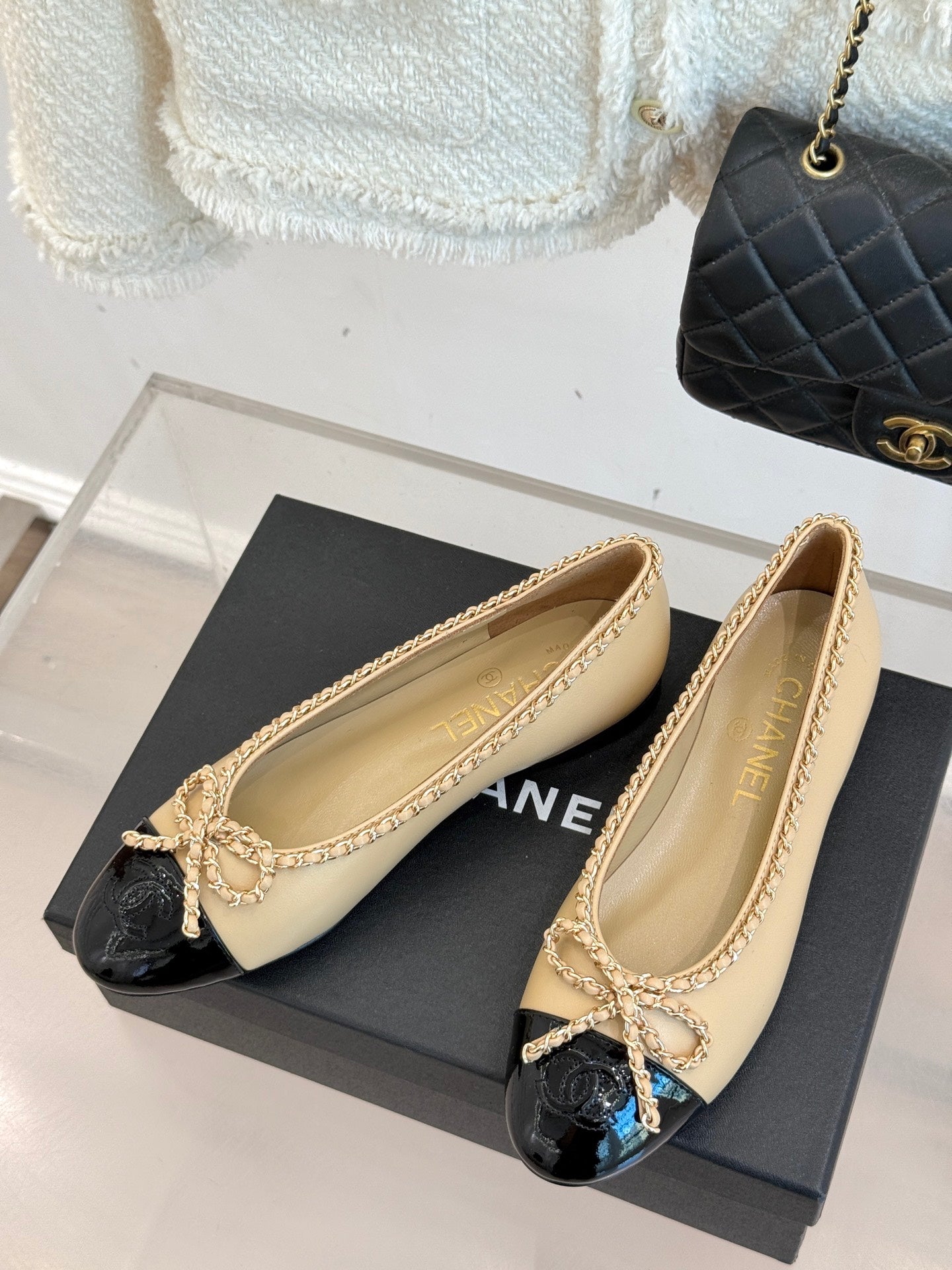 Chanel Classic Double C Chain Bow Ballet Flats