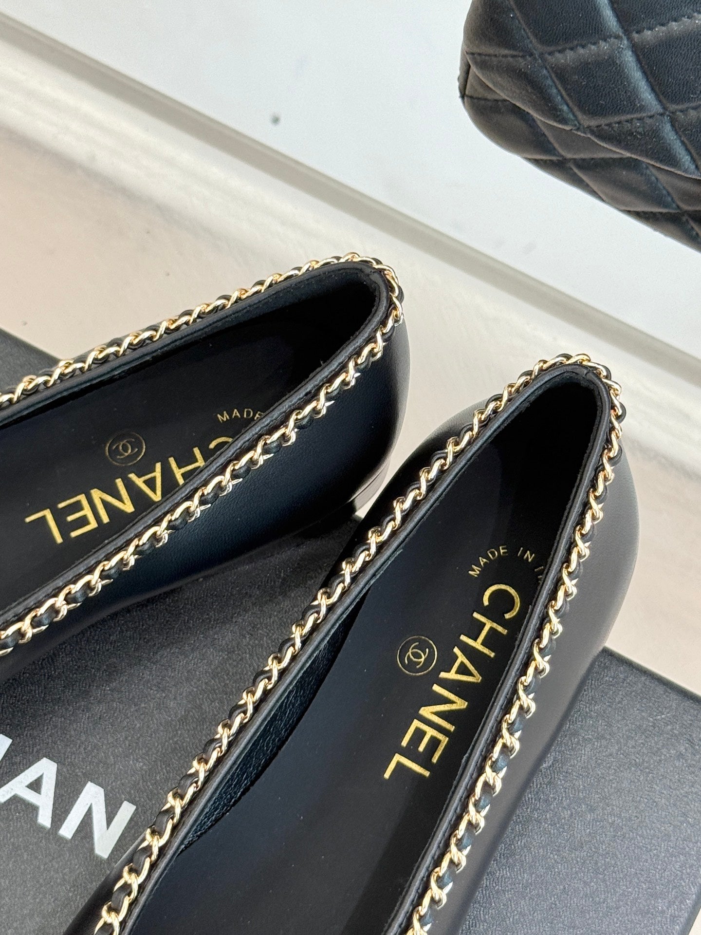 Chanel Classic Double C Chain Bow Ballet Flats