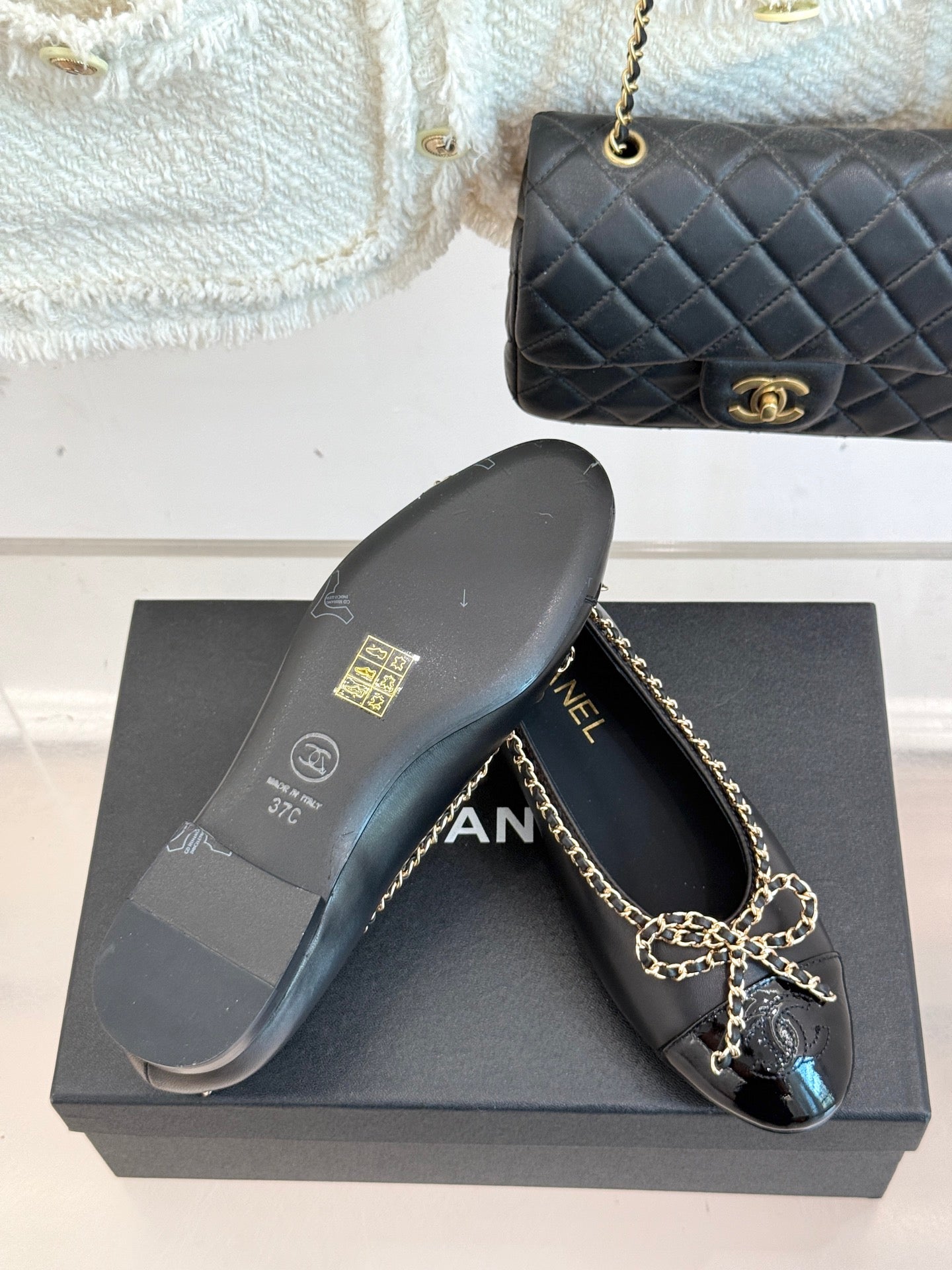 Chanel Classic Double C Chain Bow Ballet Flats