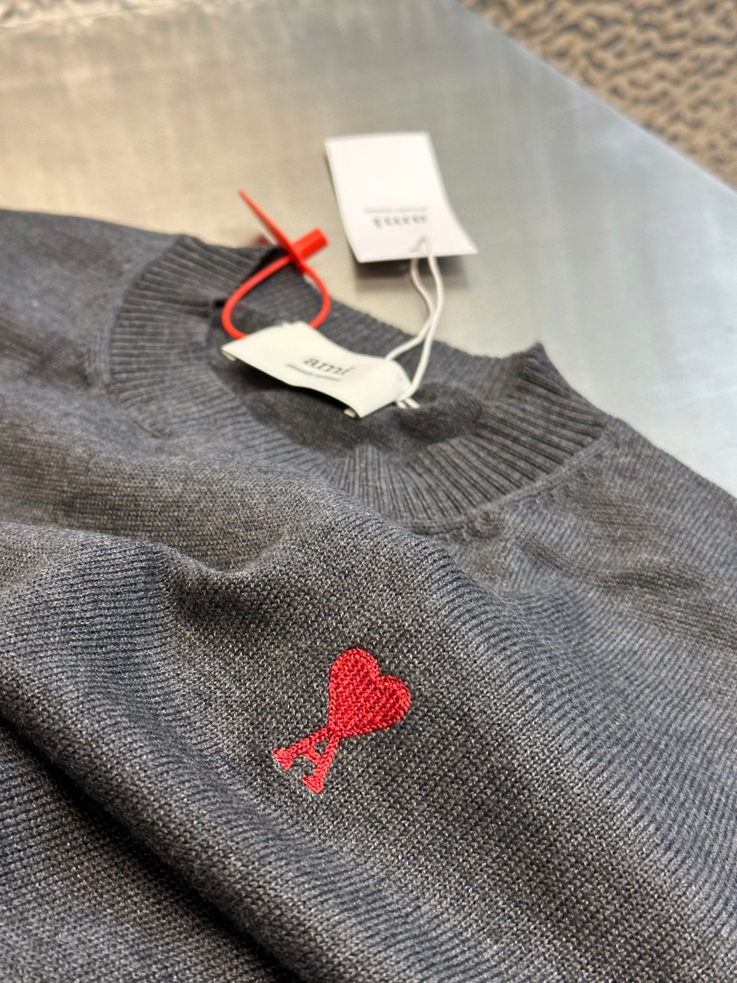 AMI Paris Heart Embroidery Merino Sweater