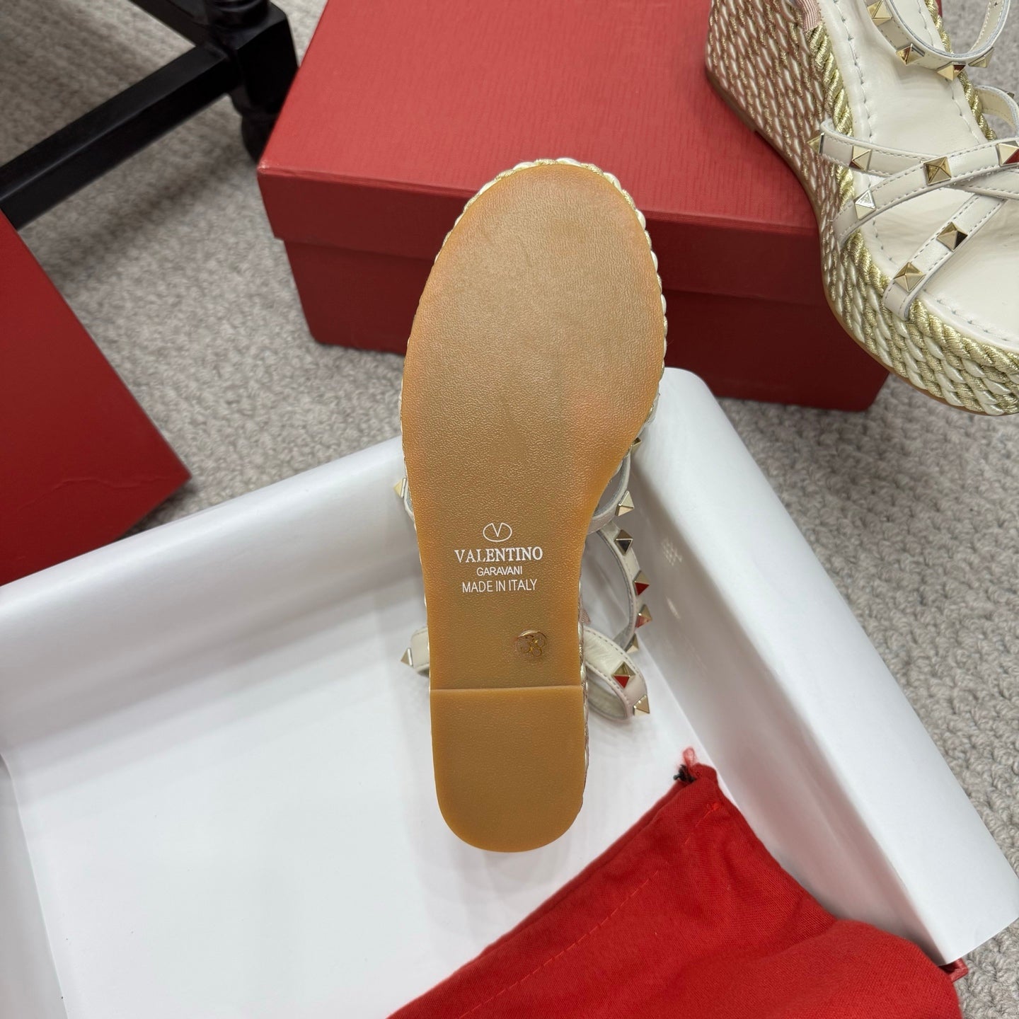Valentino Rivet Hemp Rope Woven Wedge Sandals – Spring/Summer Collection