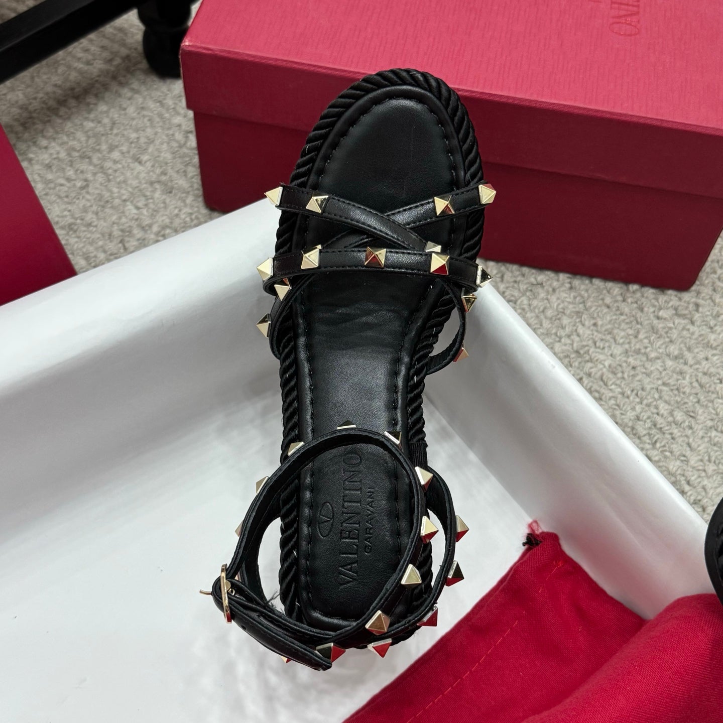Valentino Rivet Hemp Rope Woven Wedge Sandals – Spring/Summer Collection