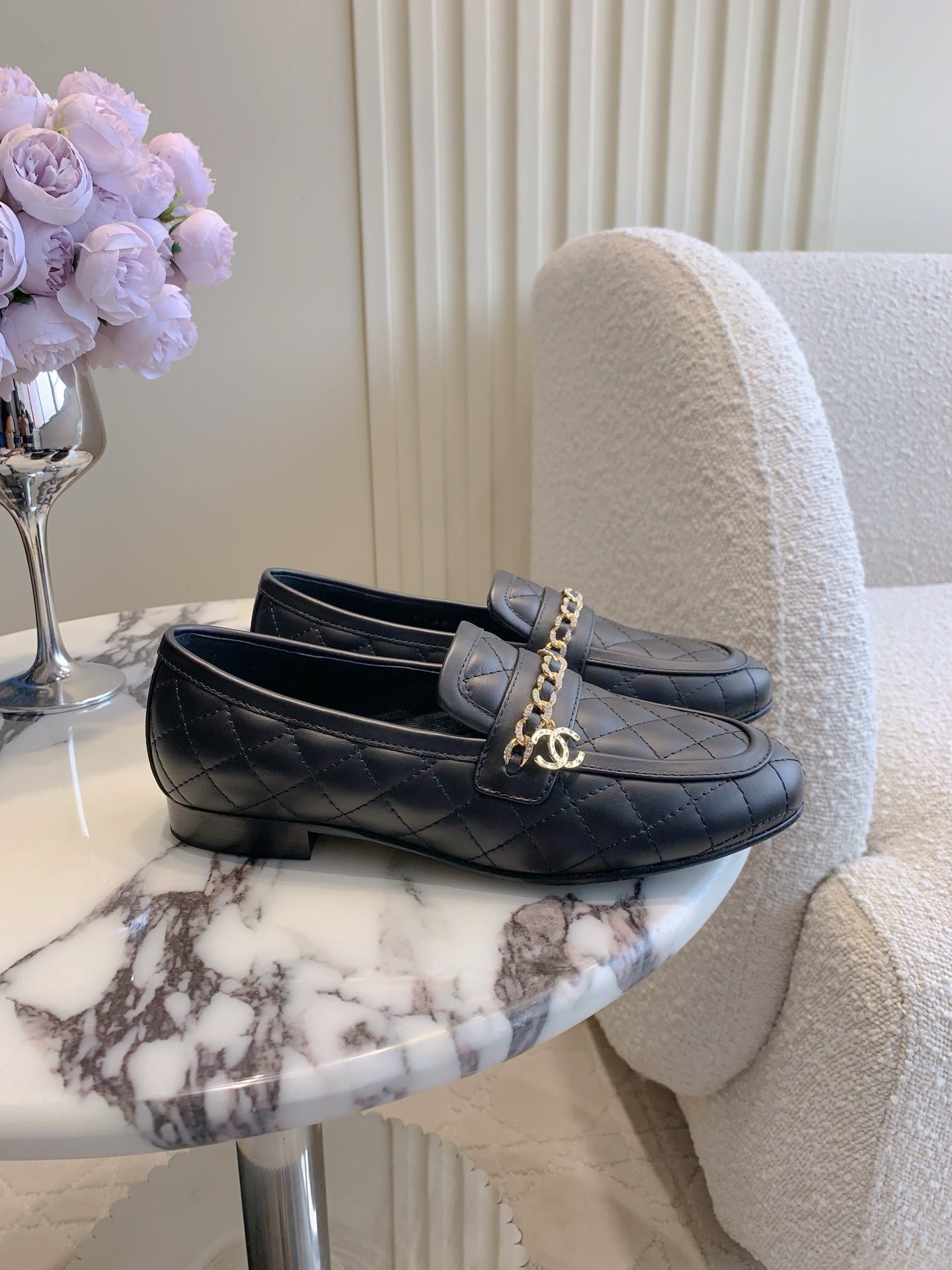 Chanel Rhinestone Chain Loafers
