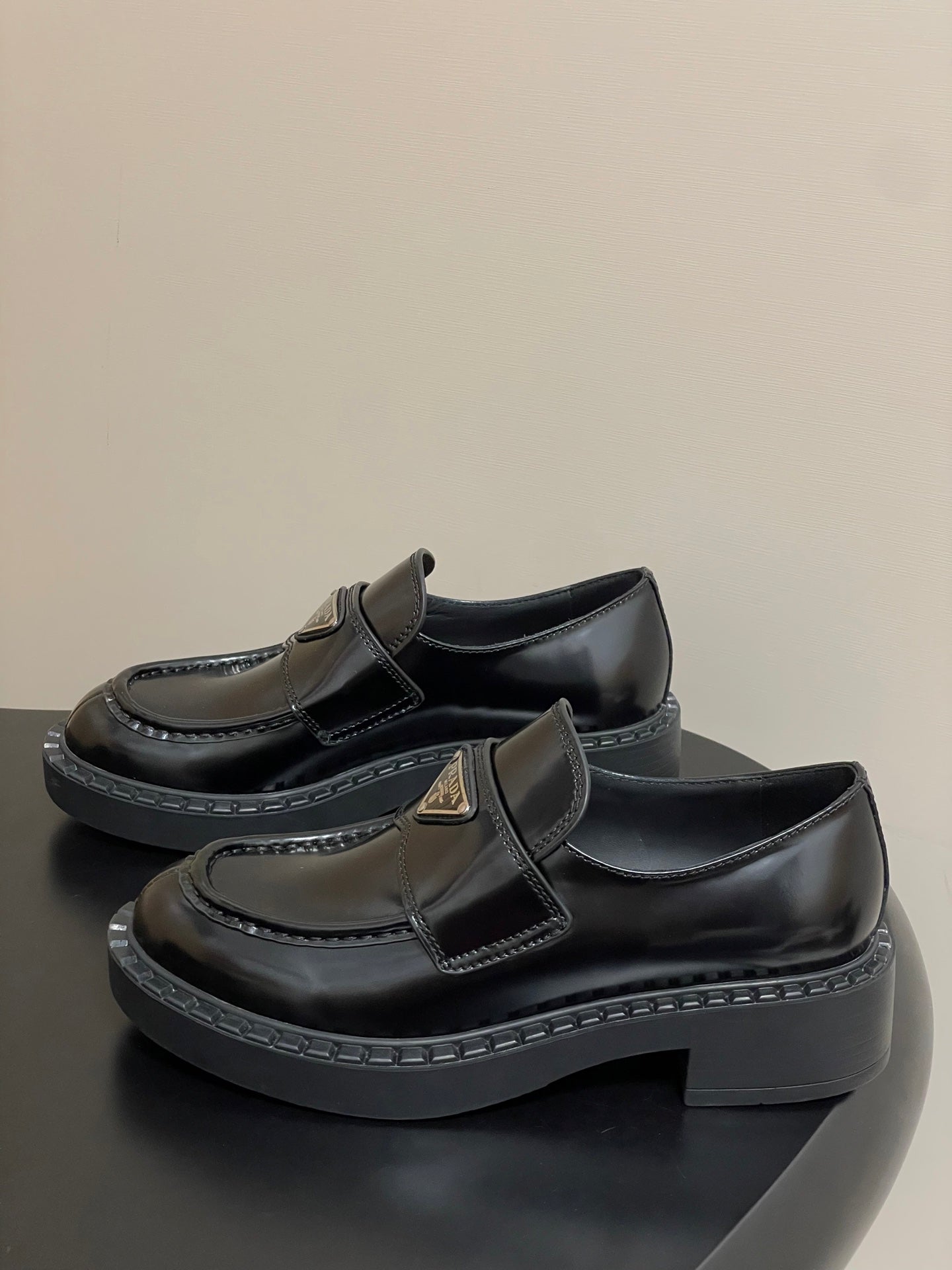 Prada Triangle Logo Platform Loafers