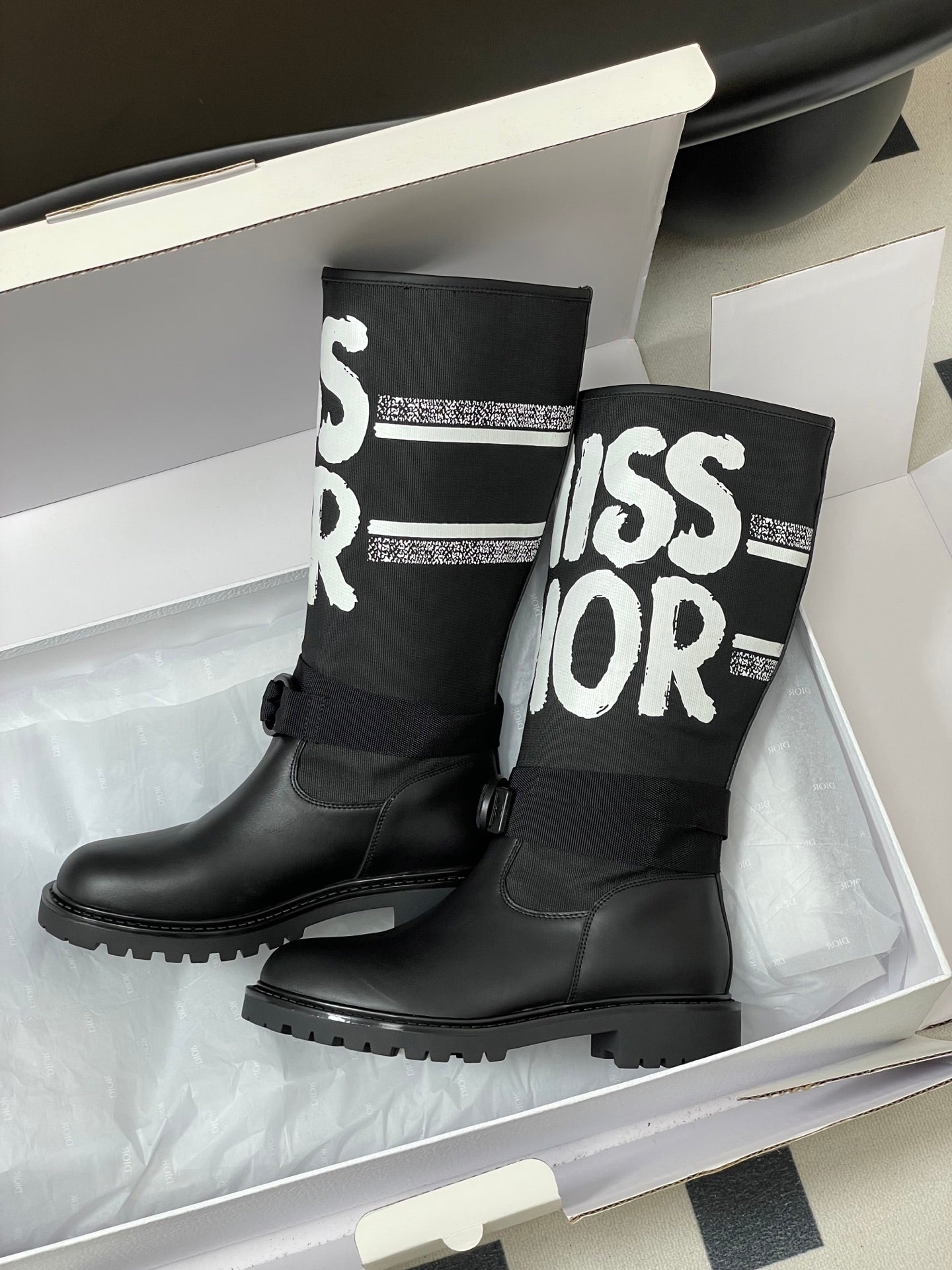 Dior D-Major Graffiti Mid-Tube Combat Boots – Autumn/Winter Collection