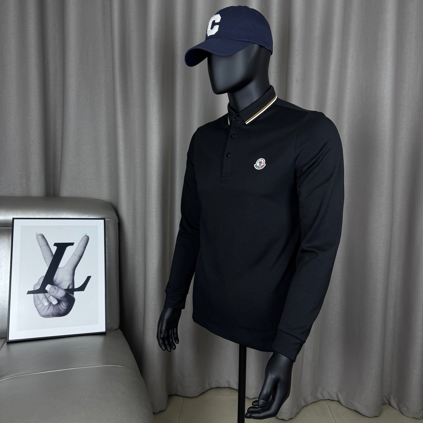 Moncler Classic Embroidered Long-Sleeve Polo Shirt