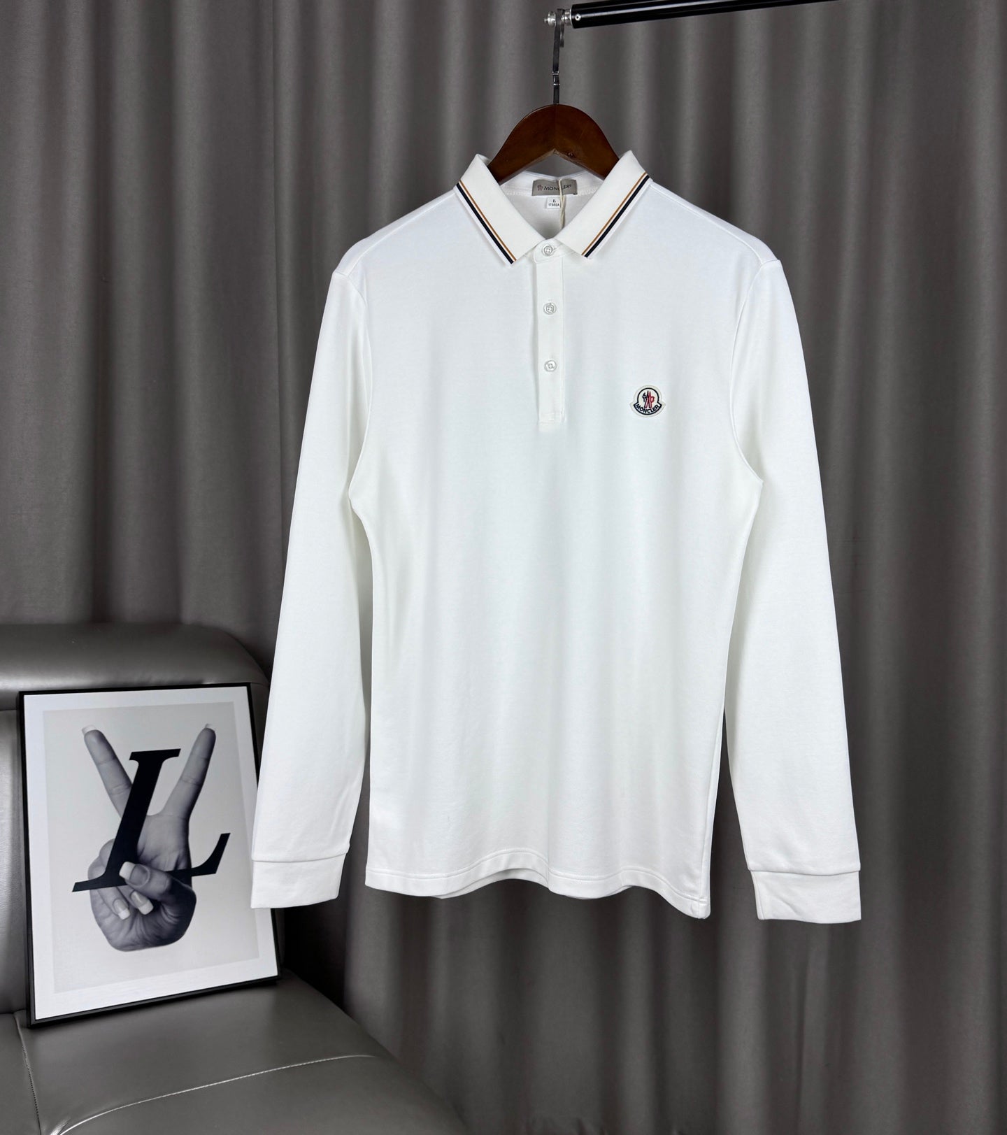 Moncler Classic Embroidered Long-Sleeve Polo Shirt