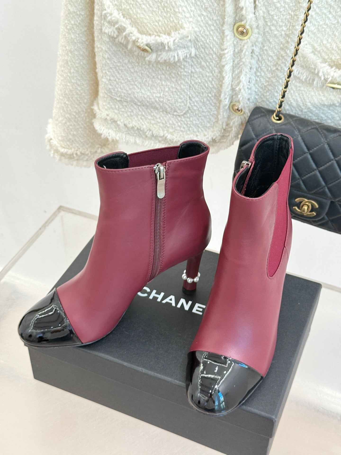 Chanel Classic Color-Block Pearl Heel Ankle Boots