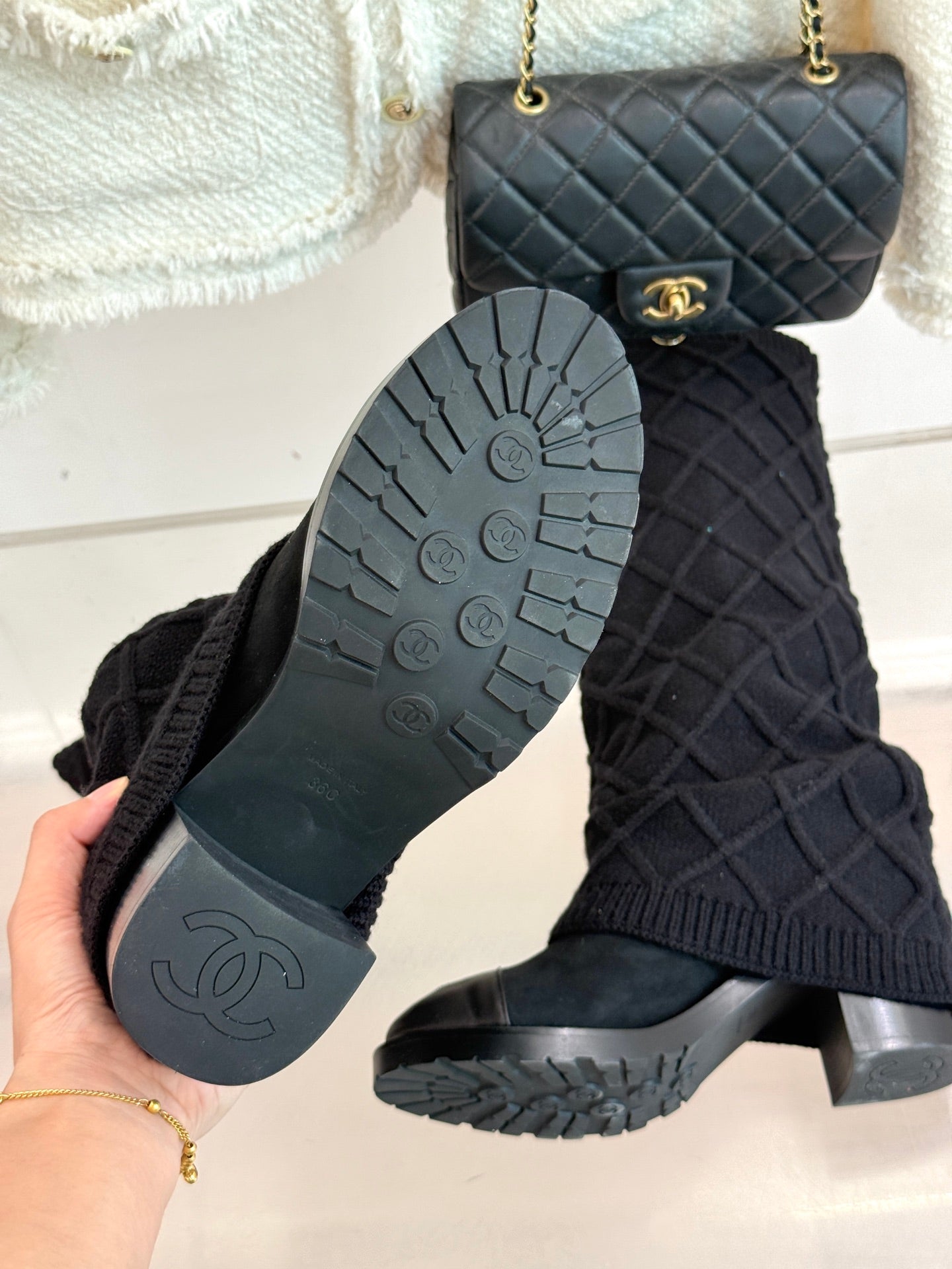 Chanel 25K Color-block Knit Sock Boots – Autumn/Winter Collection