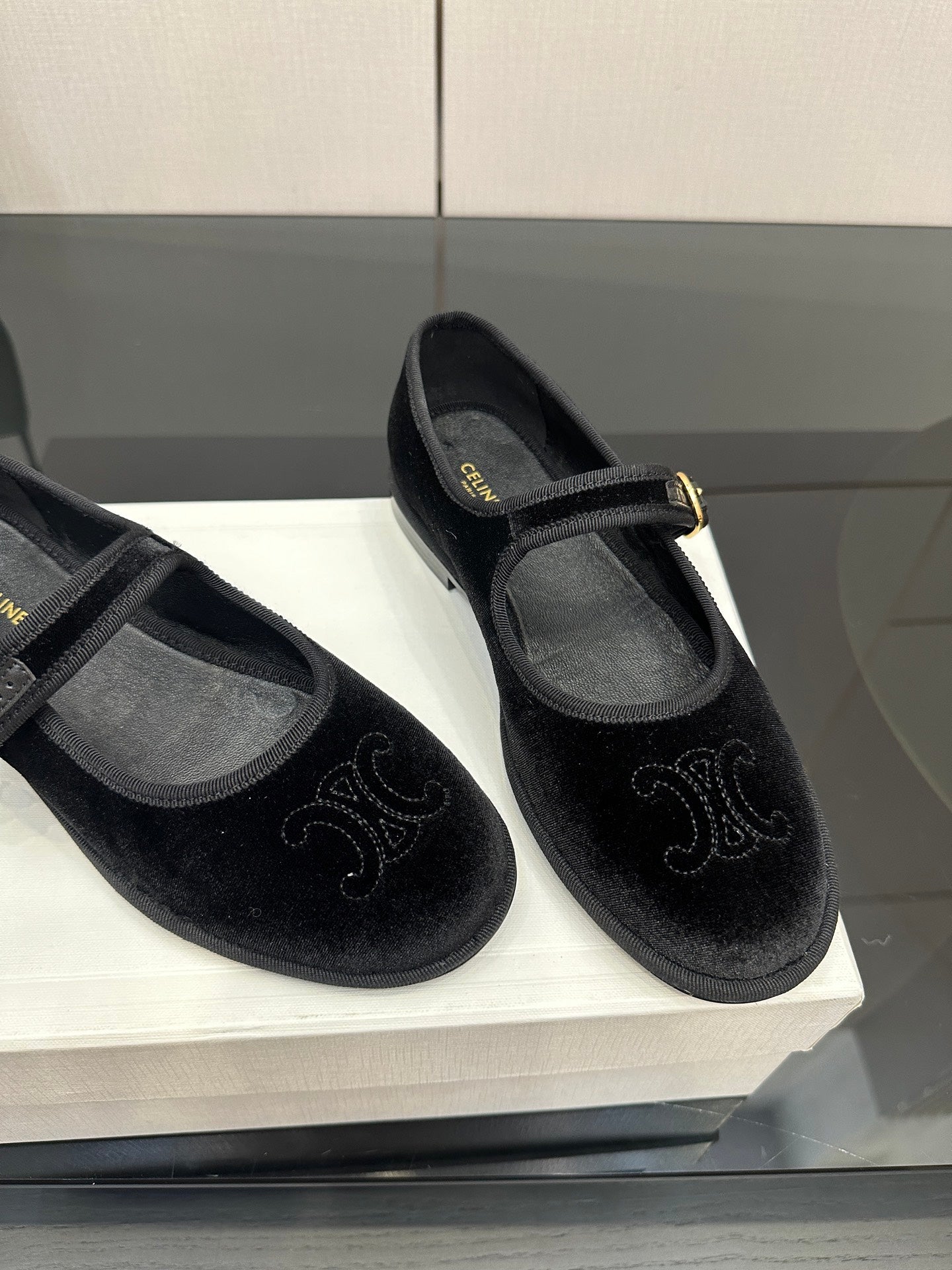 Celine Velvet Mary Jane Flats – 25 Collection