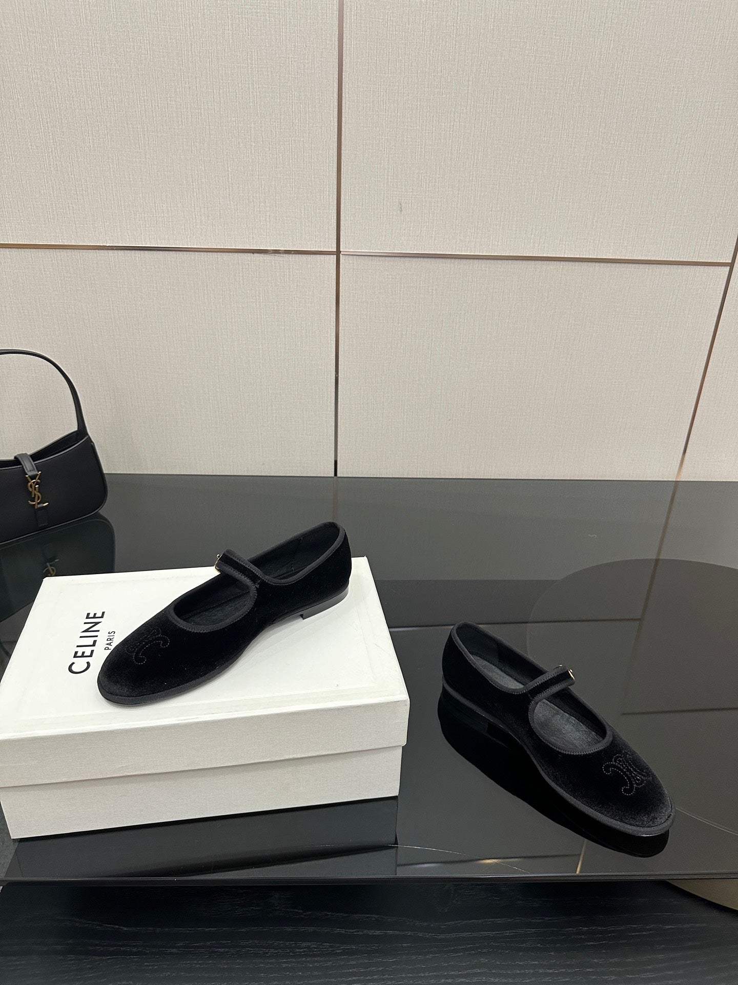 Celine Velvet Mary Jane Flats – 25 Collection