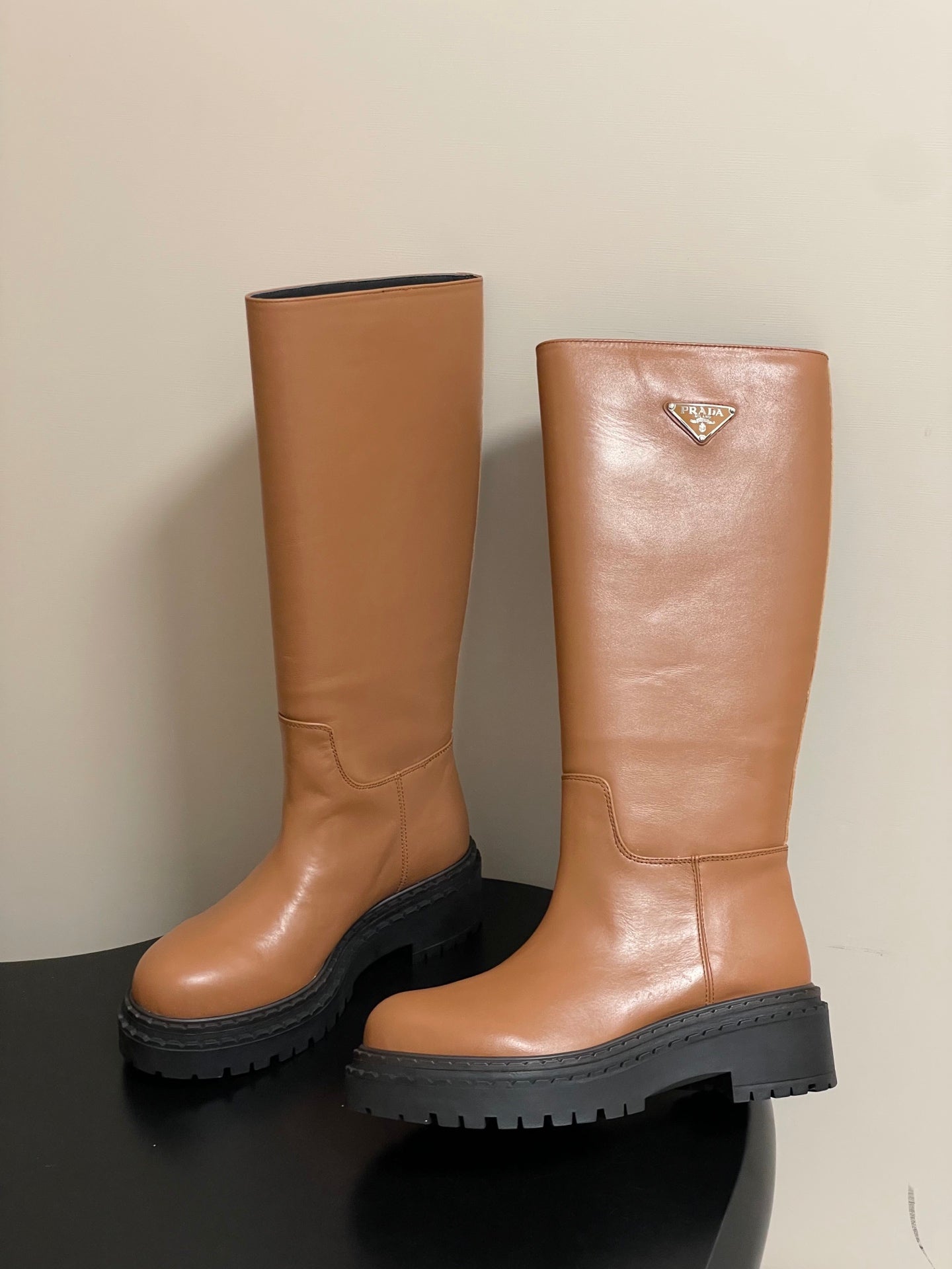 Prada Platform Leather Knight Boots – 25FW