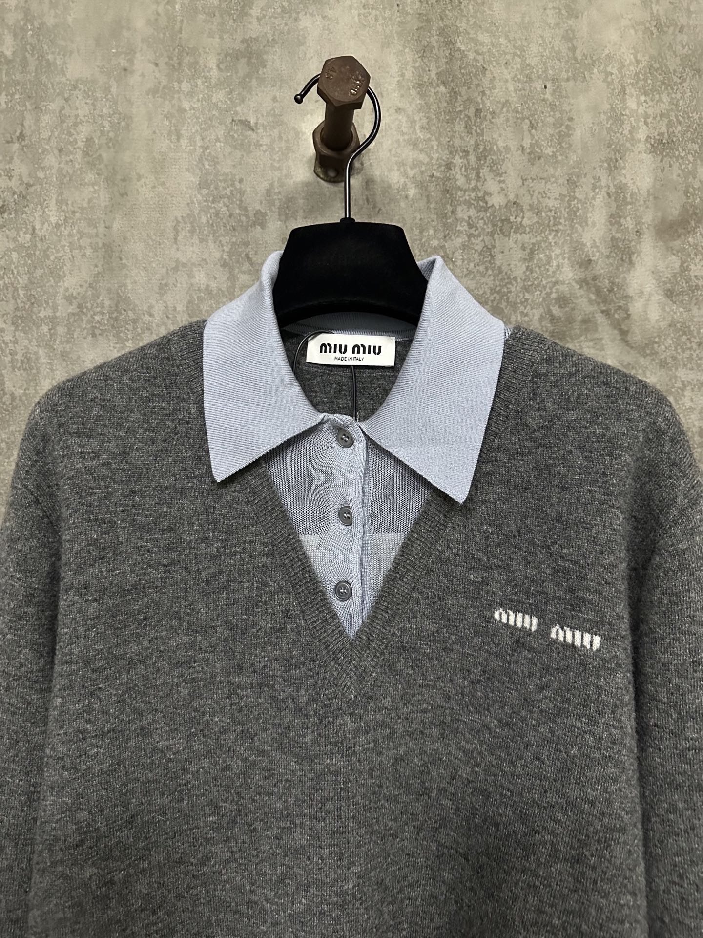 Miu Miu Jacquard Logo Faux Two-Piece Knit Polo Shirt