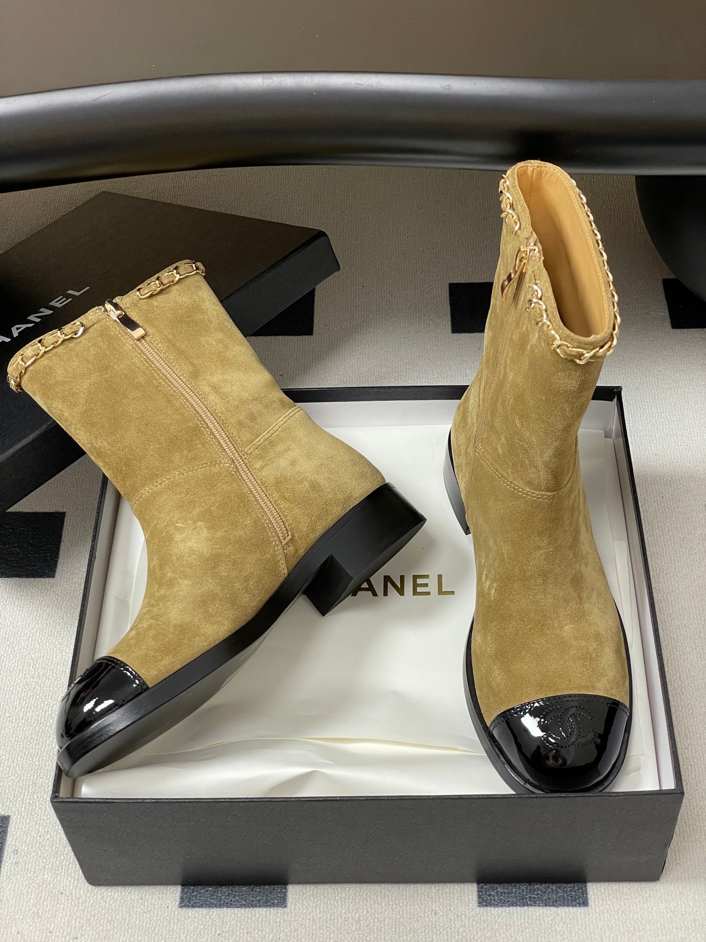 Chanel Color-Block Chain Ankle Boots – 25FW
