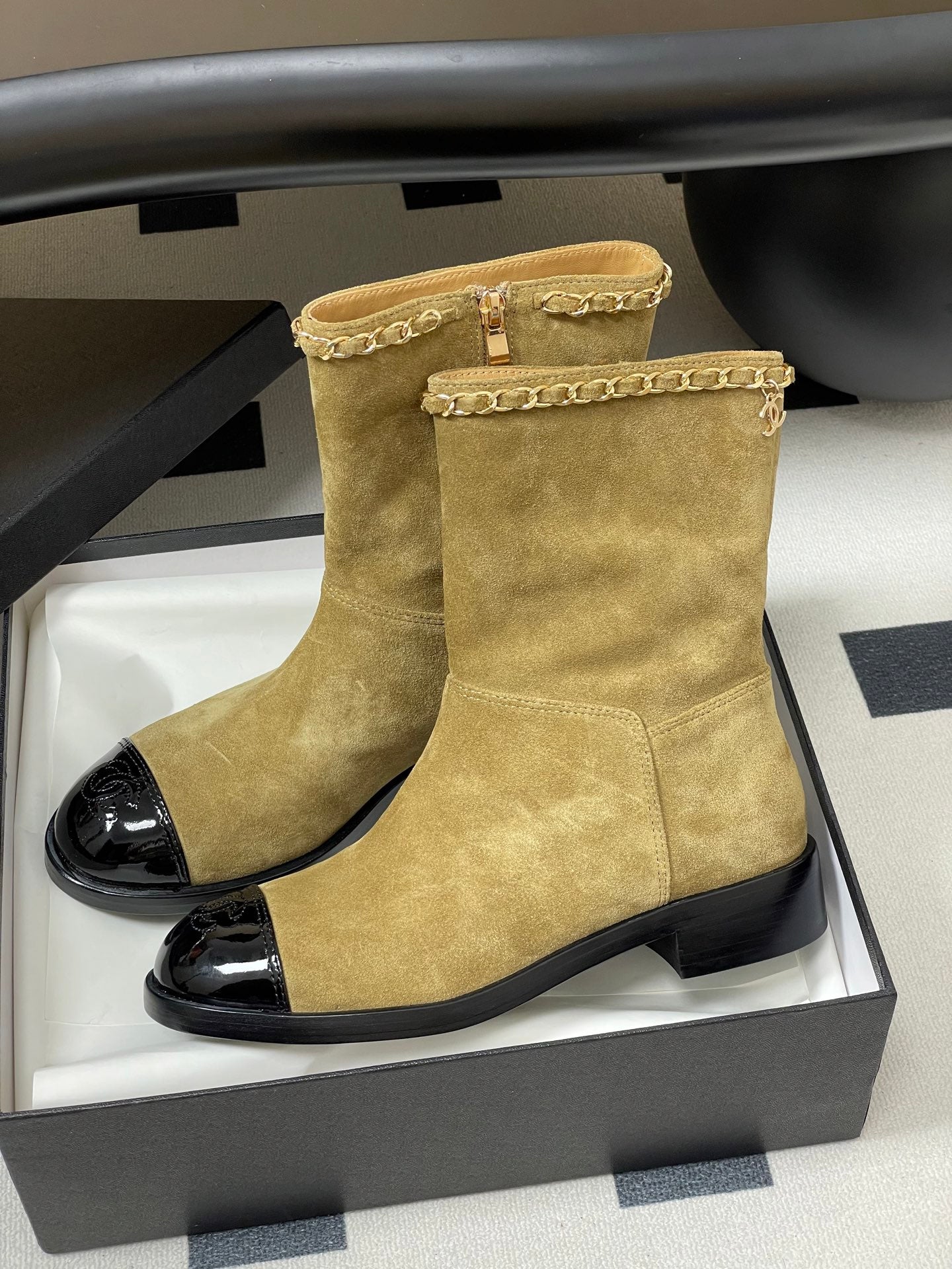 Chanel Color-Block Chain Ankle Boots – 25FW