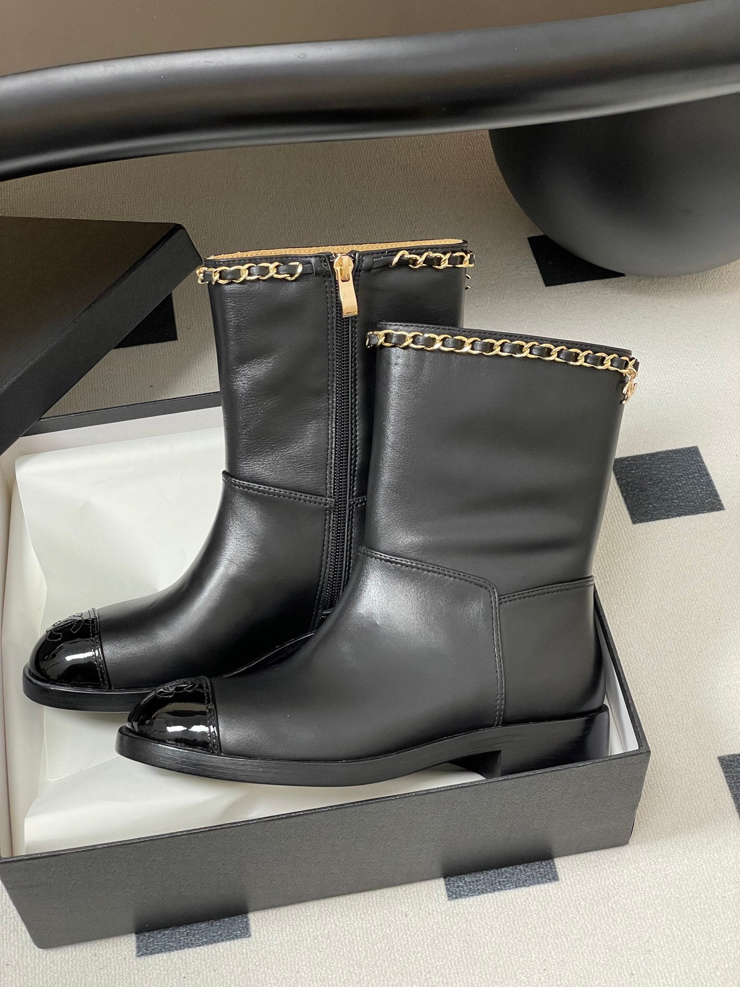 Chanel Color-Block Chain Ankle Boots – 25FW
