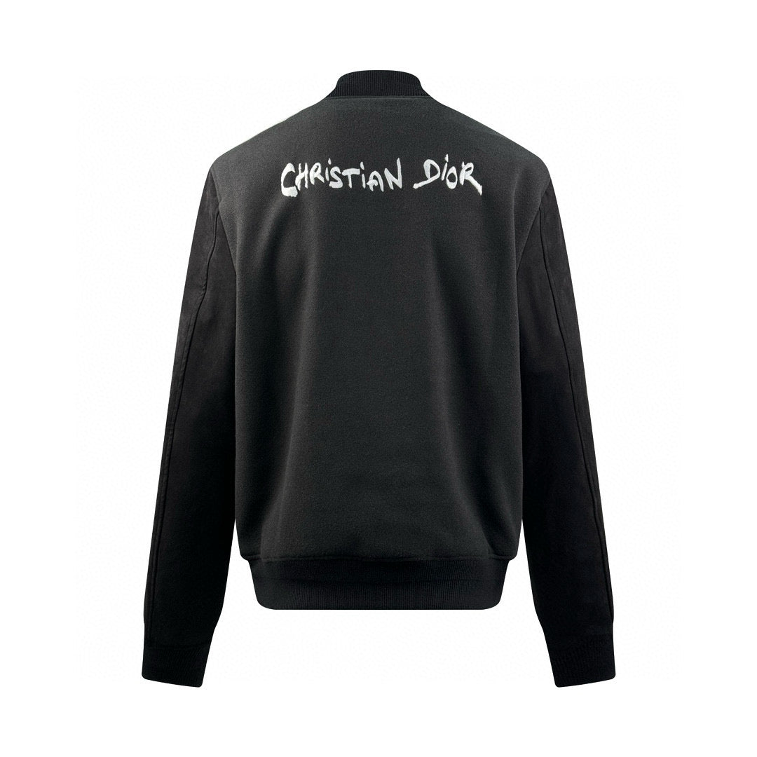 Dior Christian Embroidered Velvet Leather Baseball Jacket