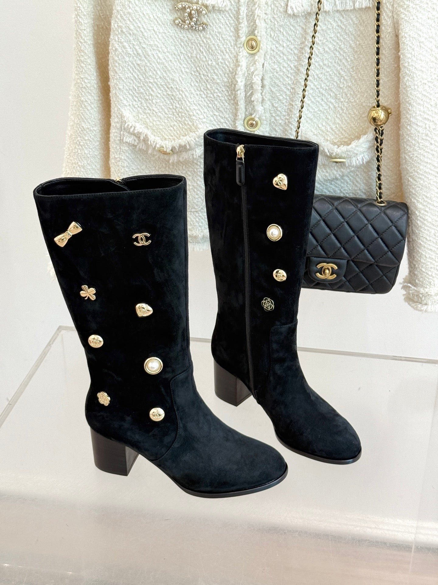Chanel 25K Double C Metal Buckle High-Heel Long Boots