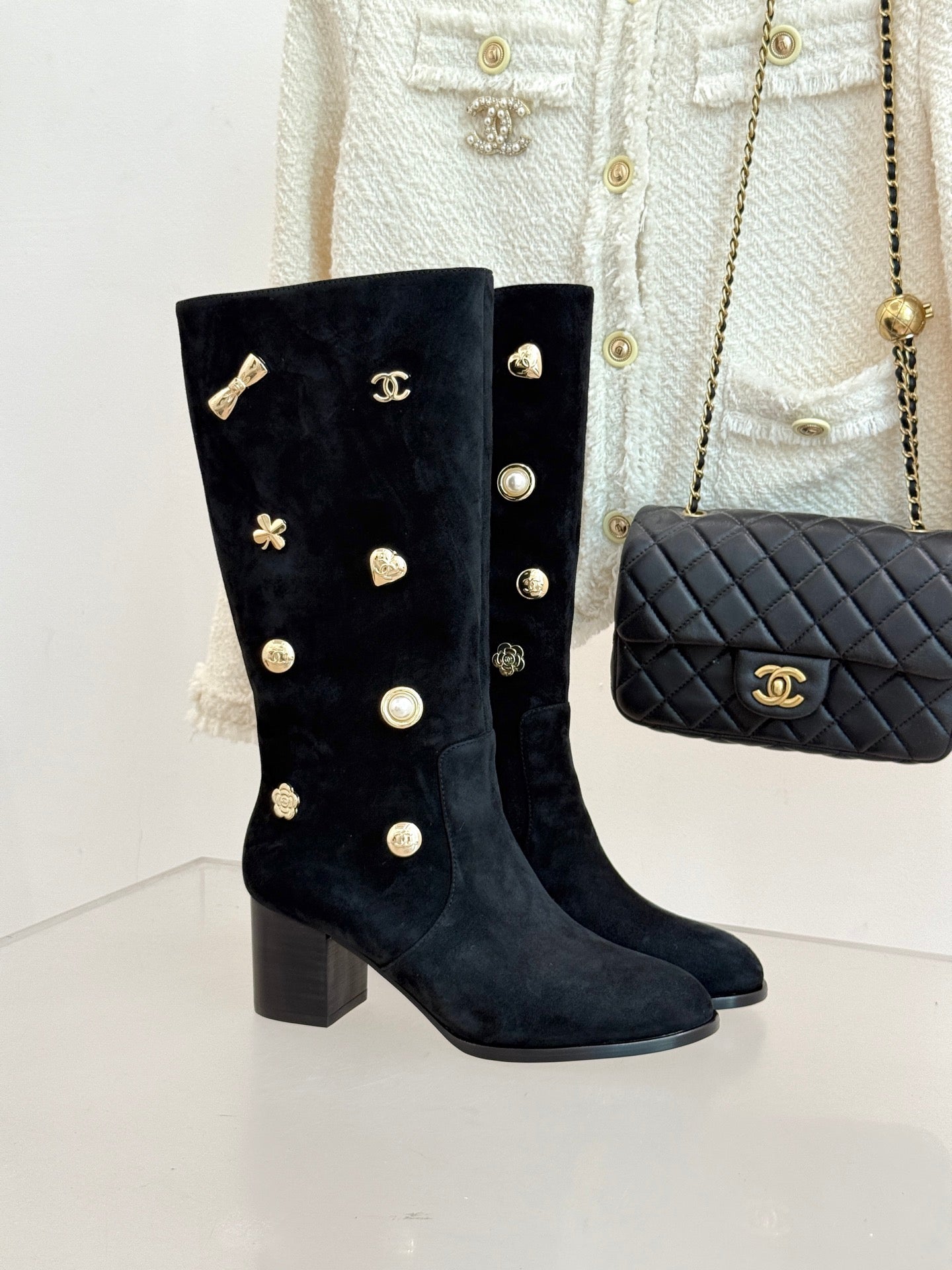 Chanel 25K Double C Metal Buckle High-Heel Long Boots