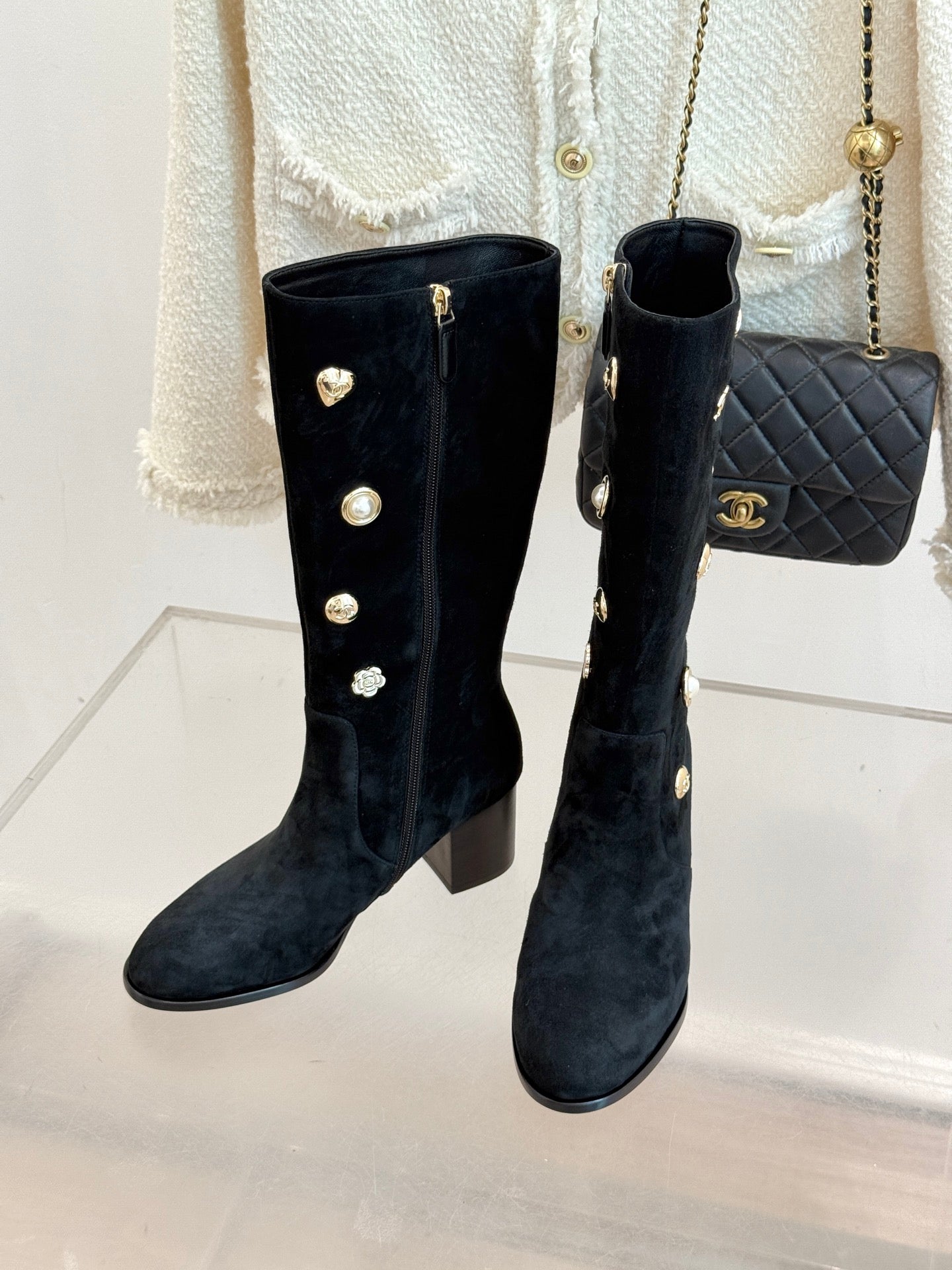 Chanel 25K Double C Metal Buckle High-Heel Long Boots