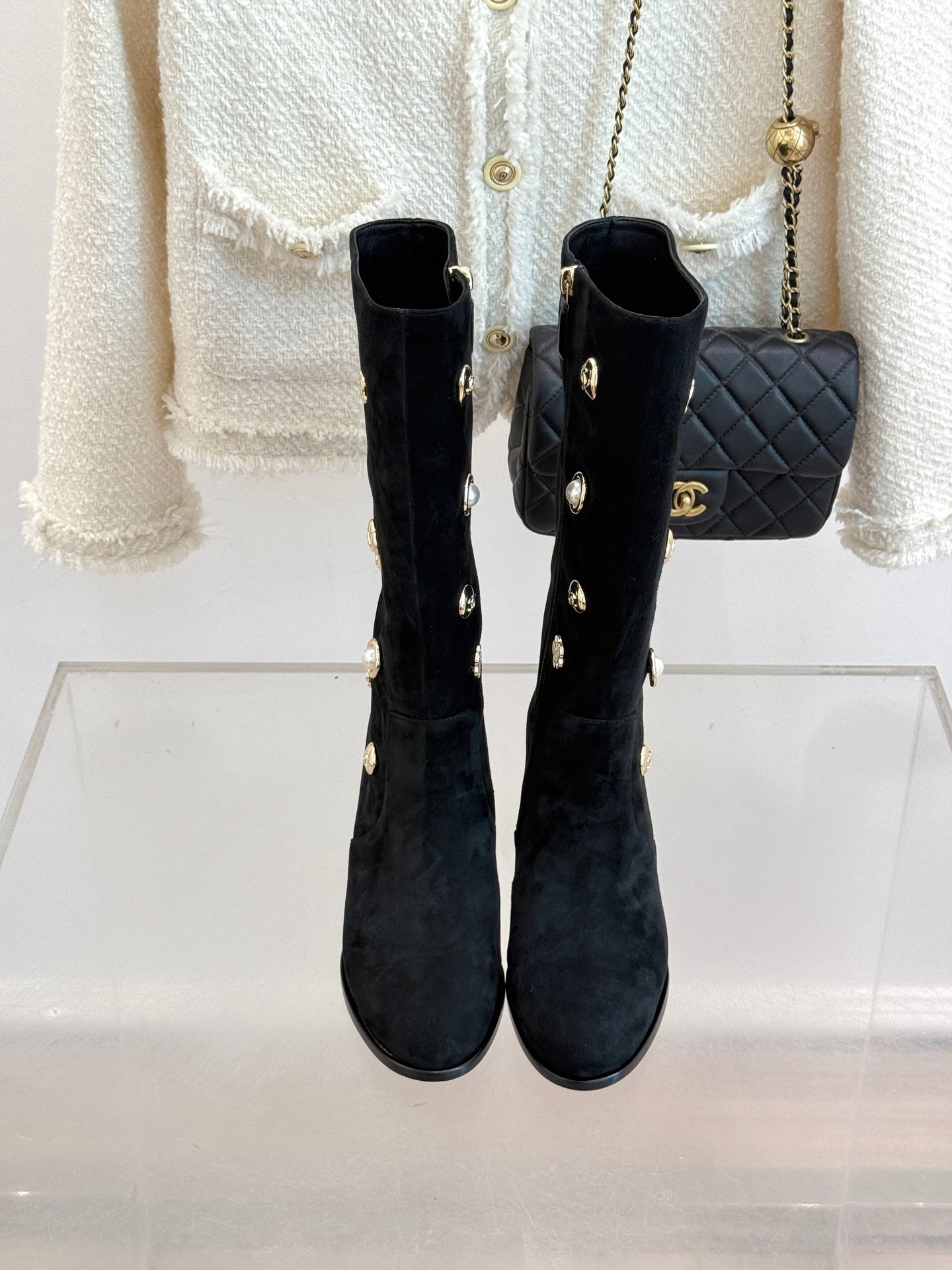 Chanel 25K Double C Metal Buckle High-Heel Long Boots