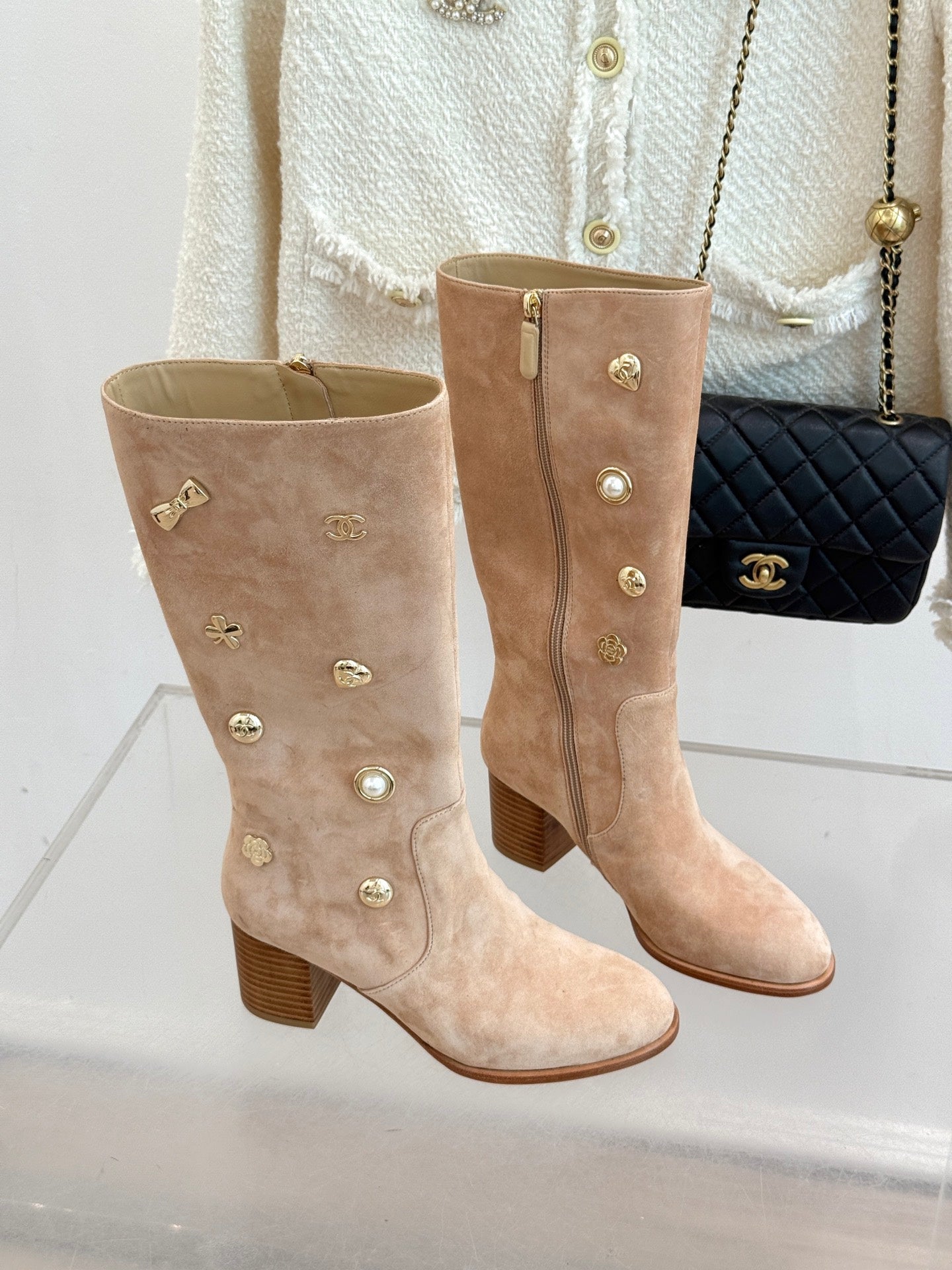 Chanel 25K Double C Metal Buckle High-Heel Long Boots