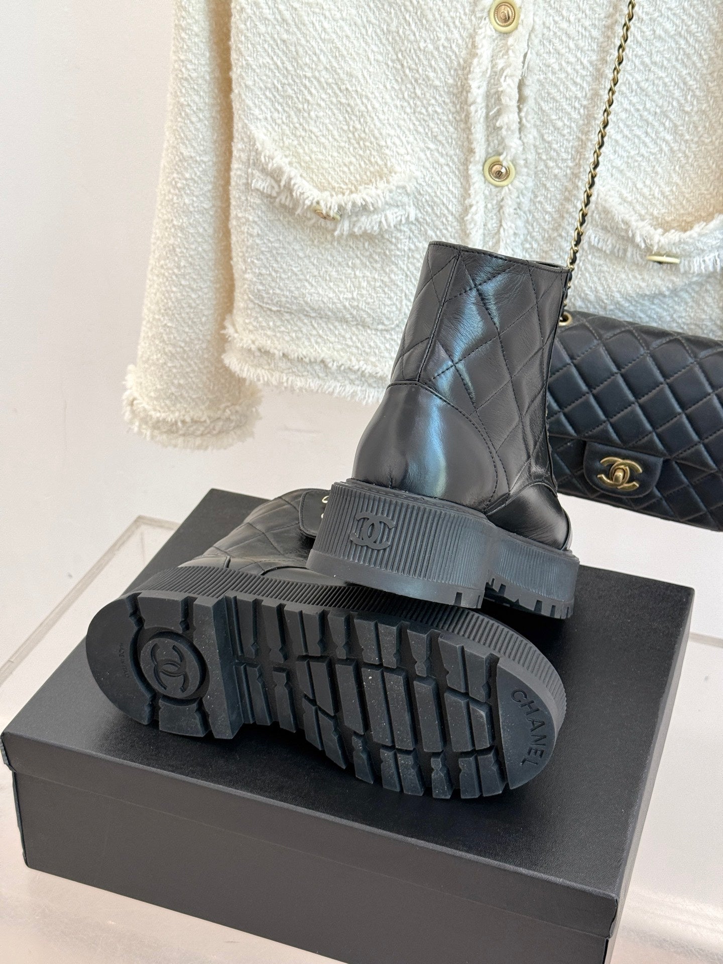Chanel Quilted Chain Platform Ankle Boots