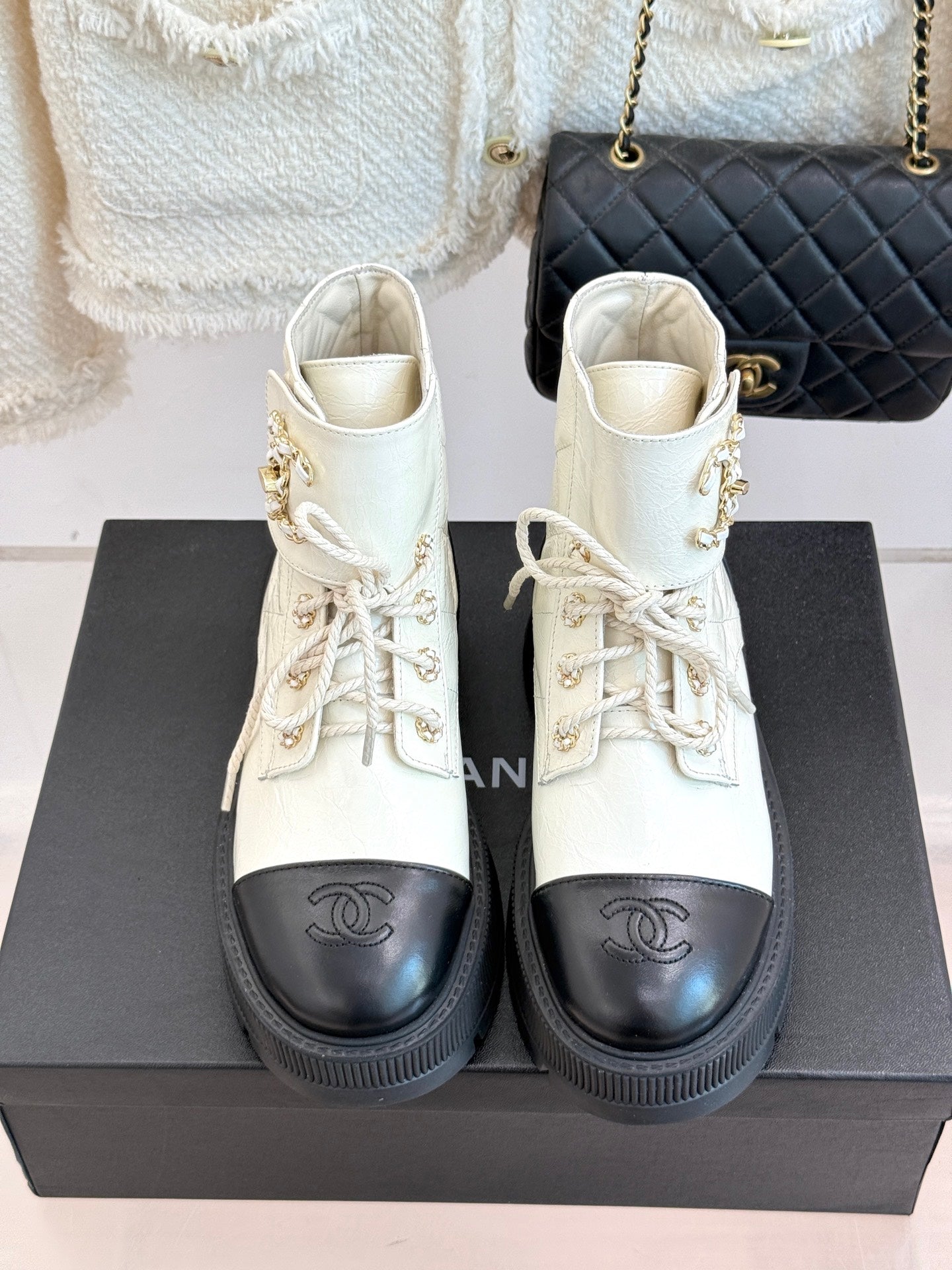 Chanel Quilted Chain Platform Ankle Boots
