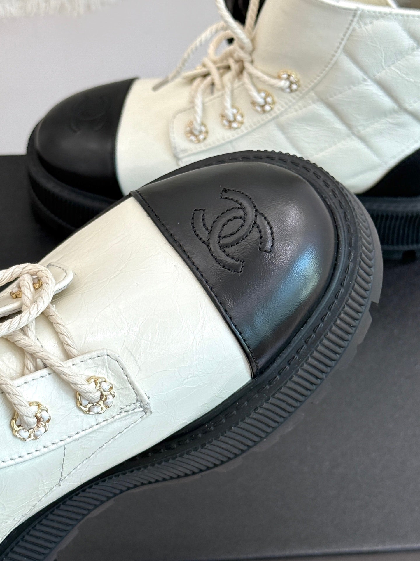 Chanel Quilted Chain Platform Ankle Boots