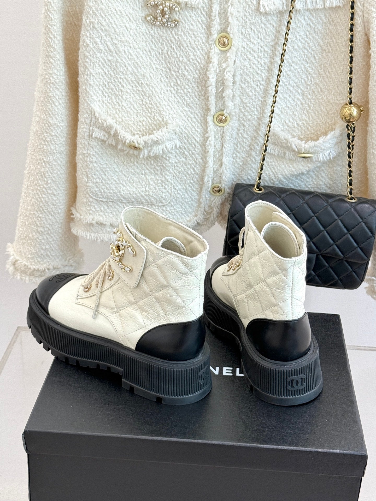Chanel Quilted Chain Platform Ankle Boots