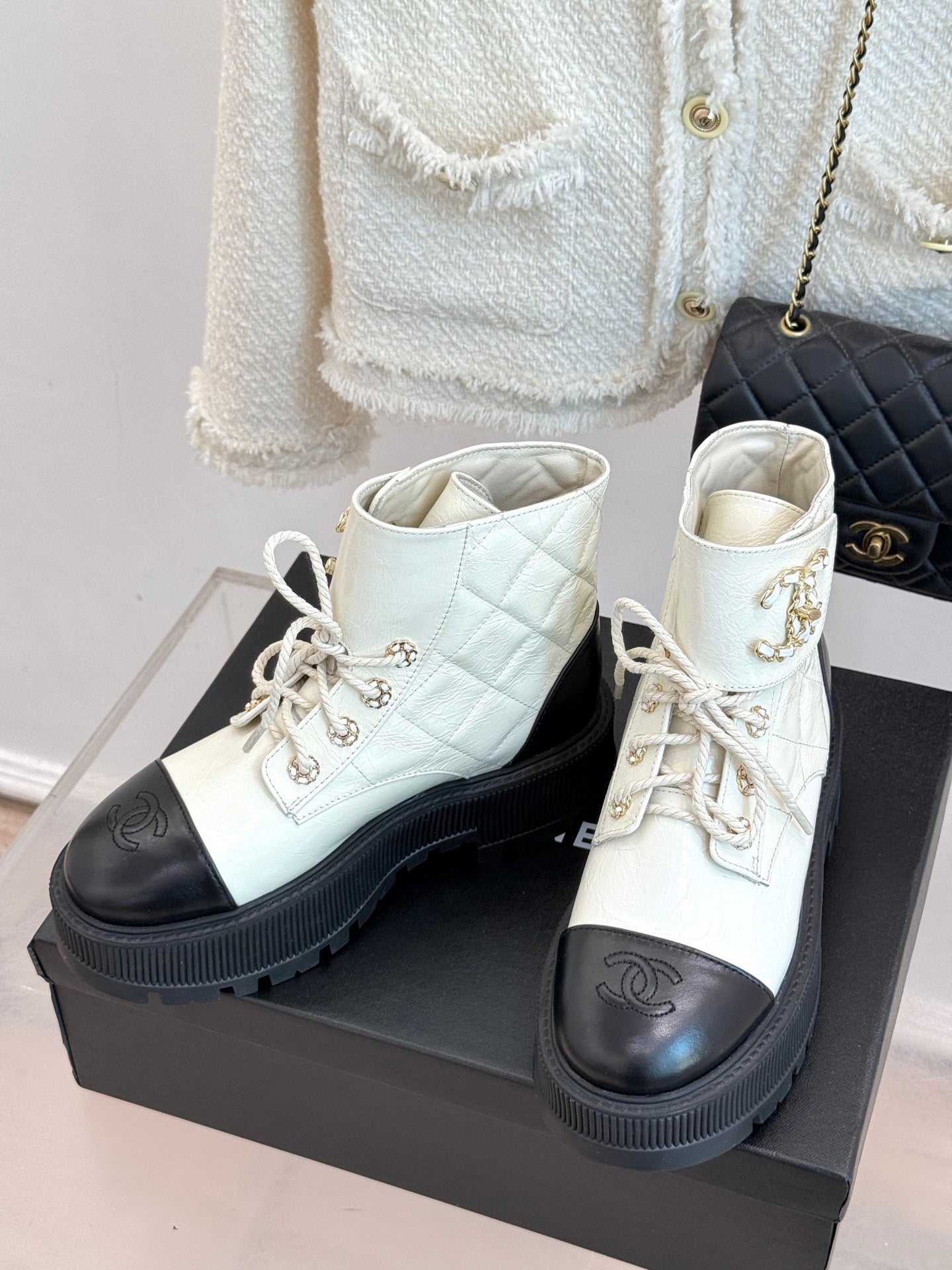 Chanel Quilted Chain Platform Ankle Boots