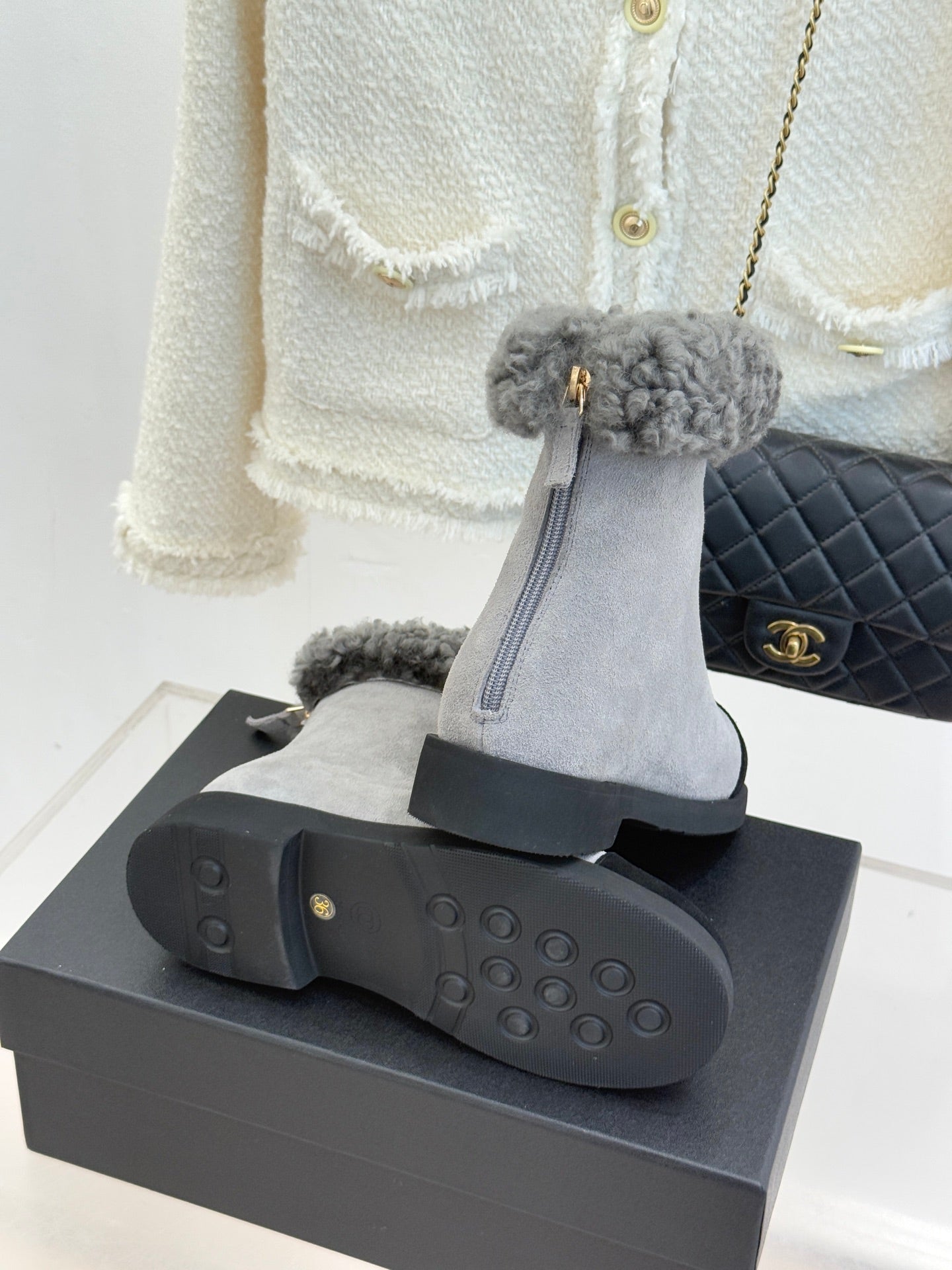 Chanel 25K Double C Fur Snow Boots